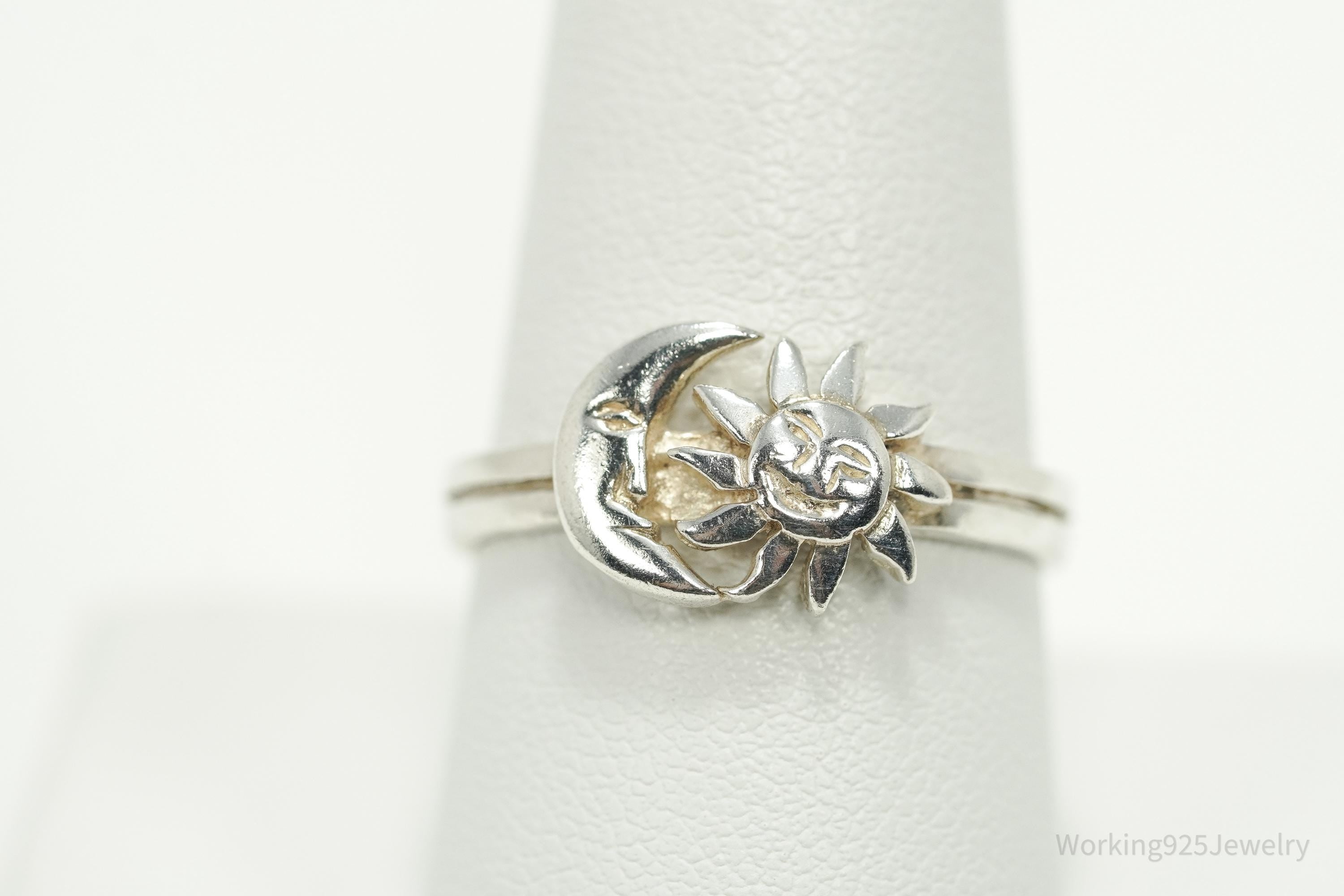 Vintage Sun & Moon Sterling Silver Ring - Size 9