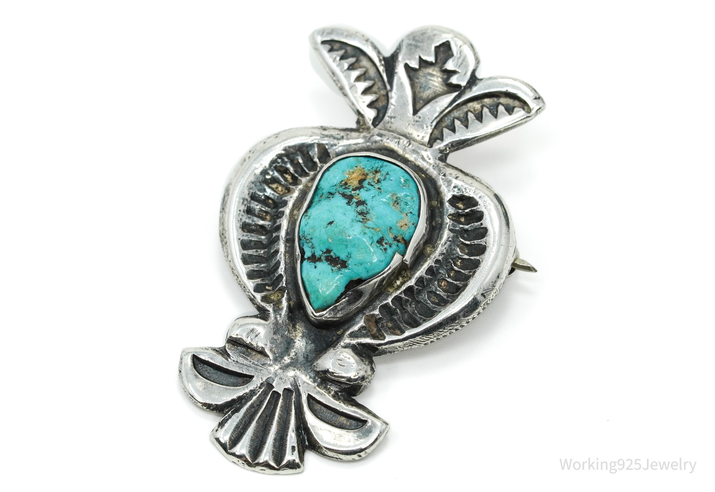 Vintage Native American Turquoise Silver Brooch Pin