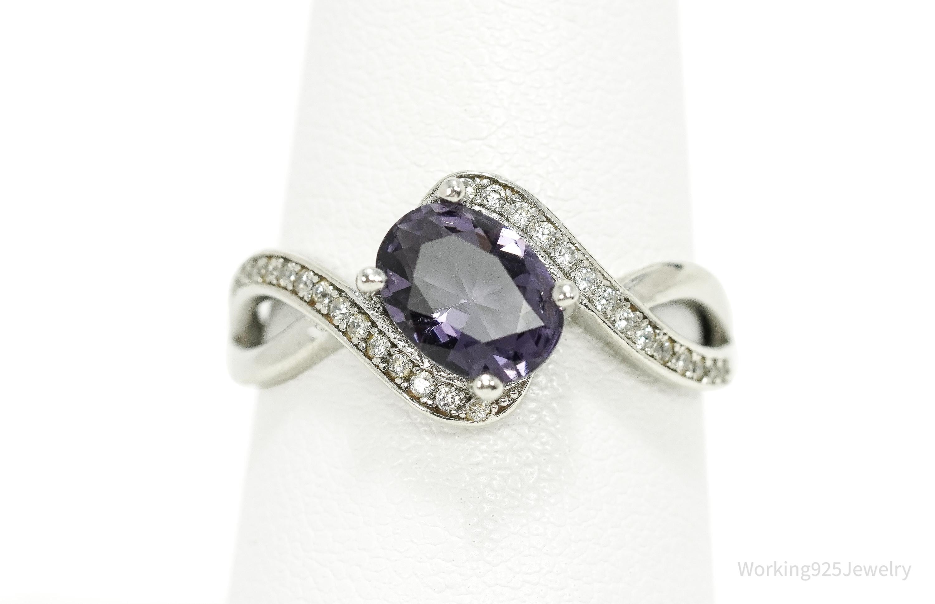 Vintage Amethyst & Cubic Zirconia Sterling Silver Ring Size 7.25