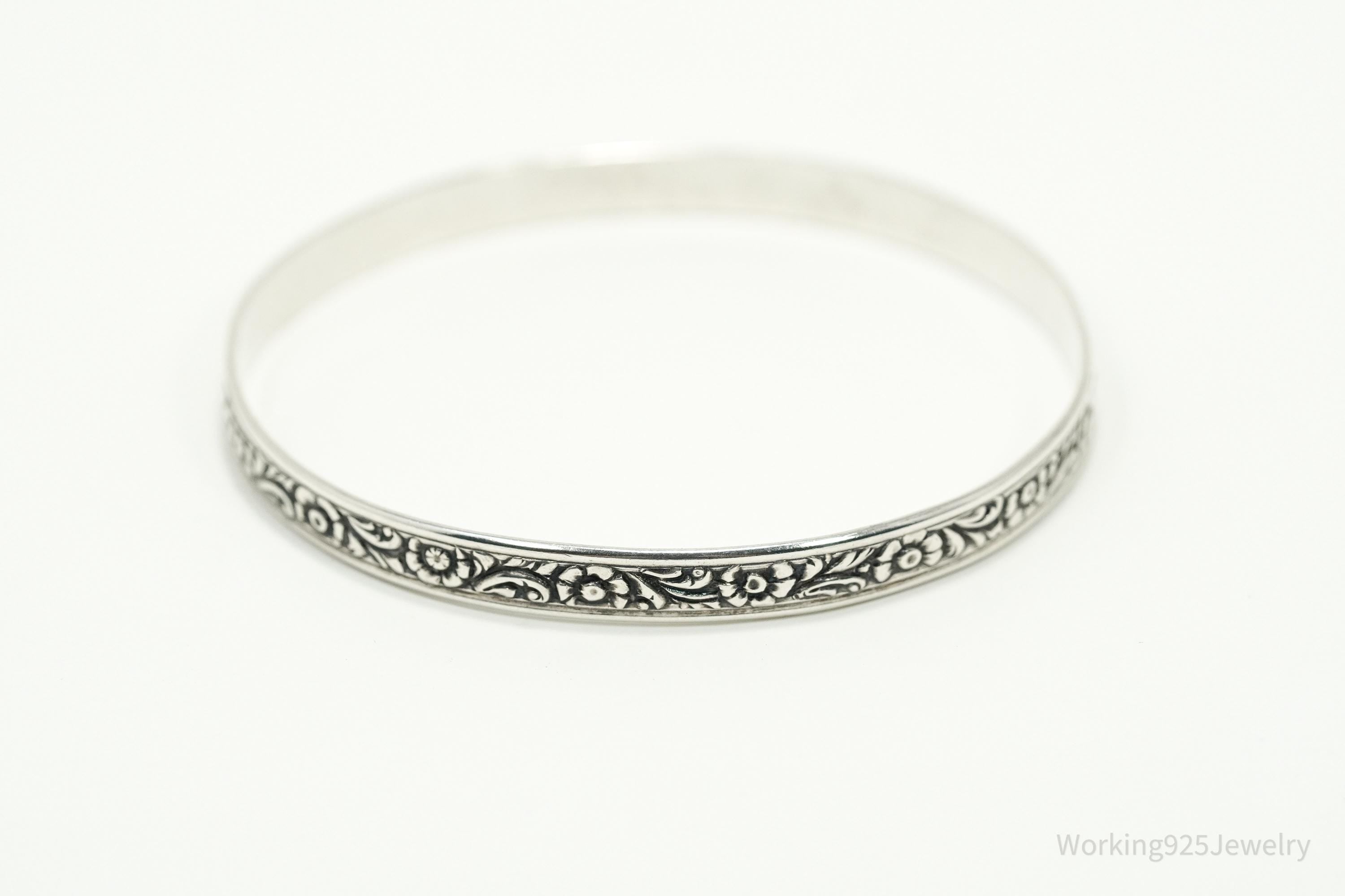 Antique Designer Danecraft Floral Pattern Sterling Silver Bracelet 7.75"