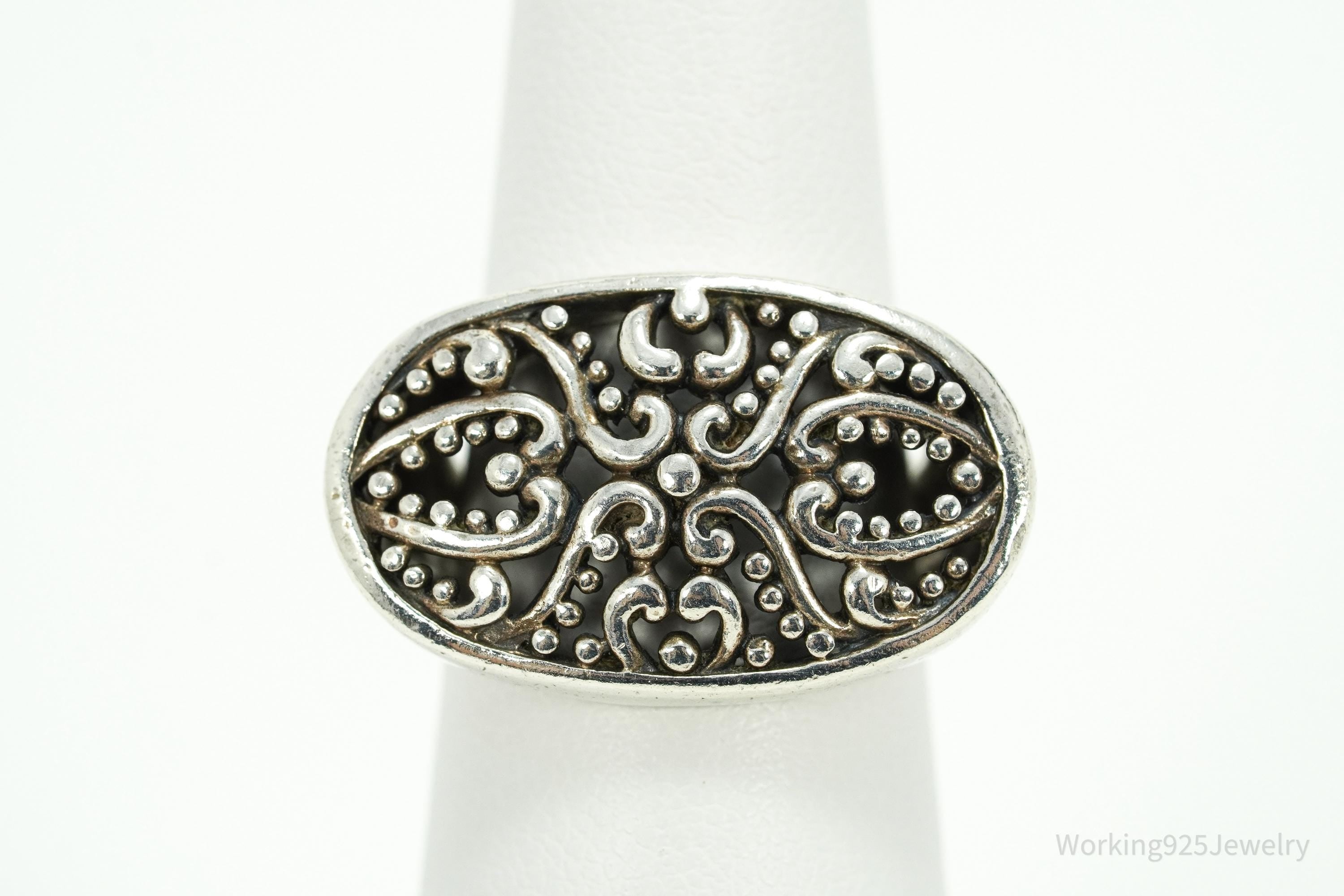 Vintage Ornate Sterling Silver Ring - Size 6.25