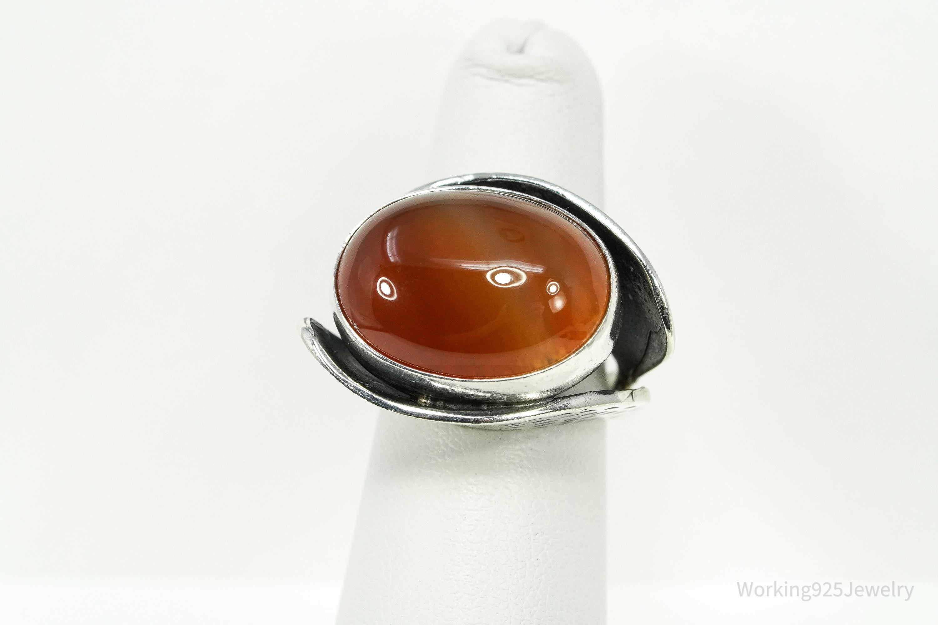 Vintage Large Carnelian Modernist Style Sterling Silver Ring - Size 6.25