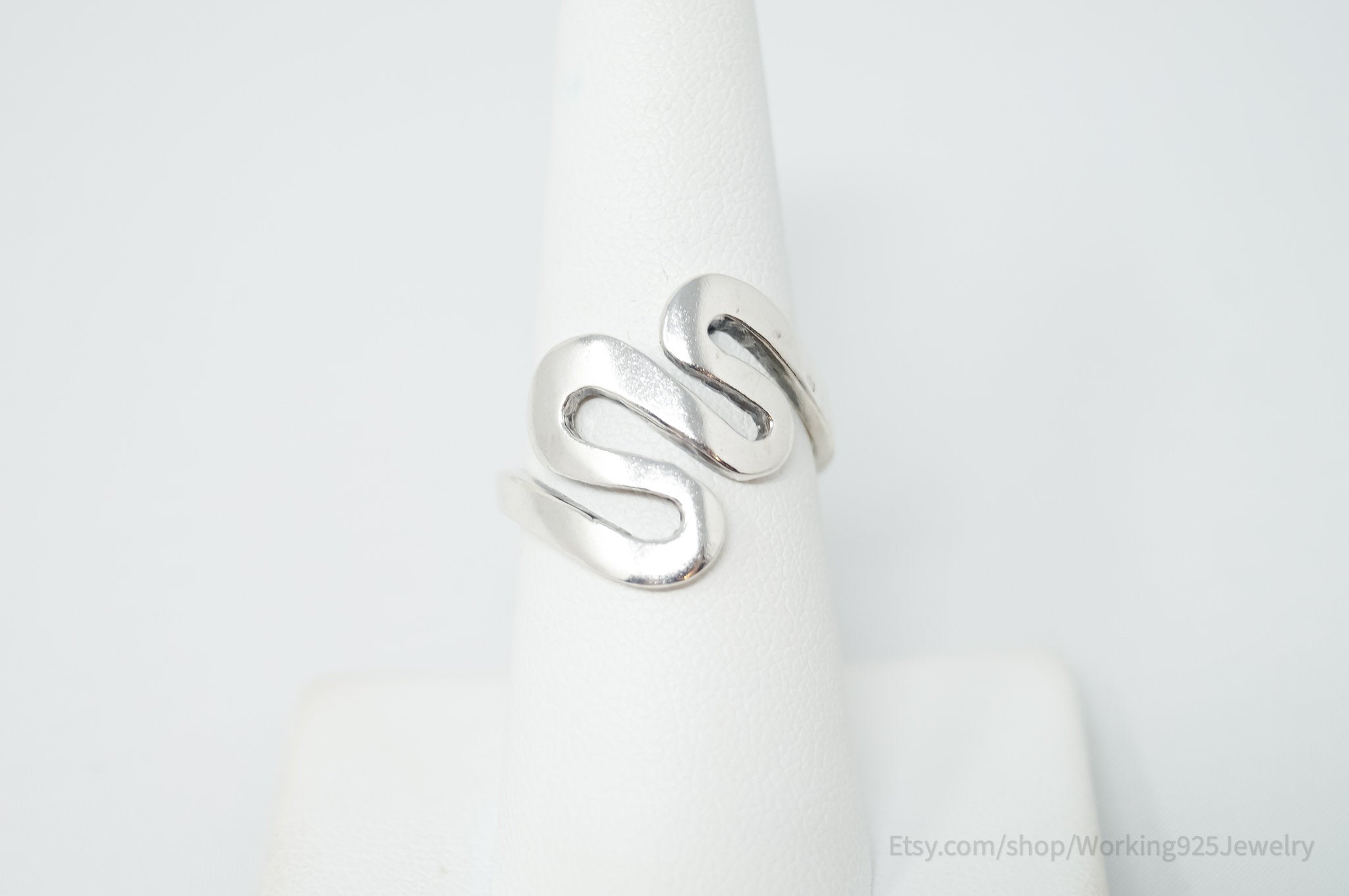 Vintage Modernist Wave Swirl Sterling Silver Ring - Sz 7.75