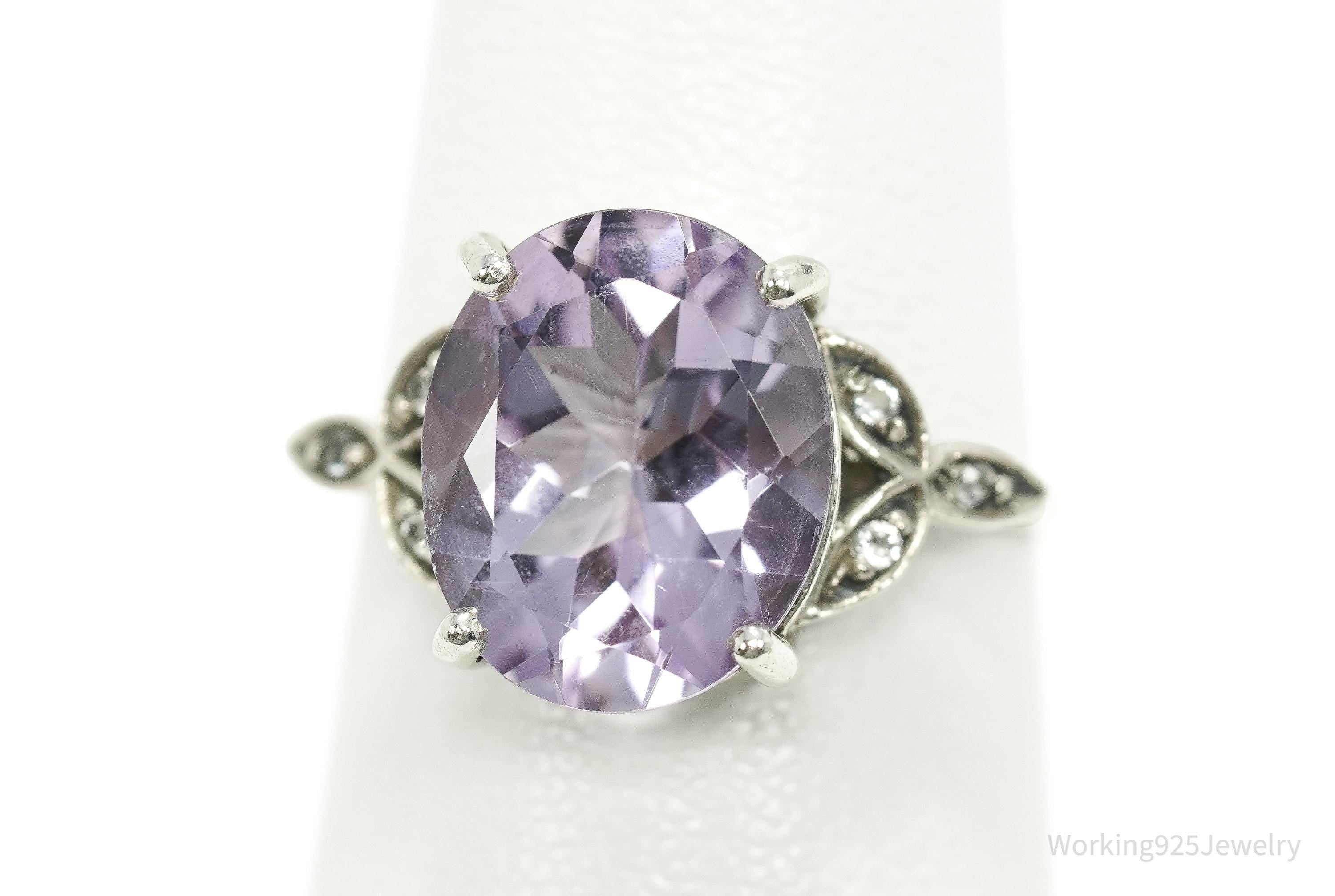 Vintage Amethyst & White Topaz Sterling Silver Ring - Size 5.75