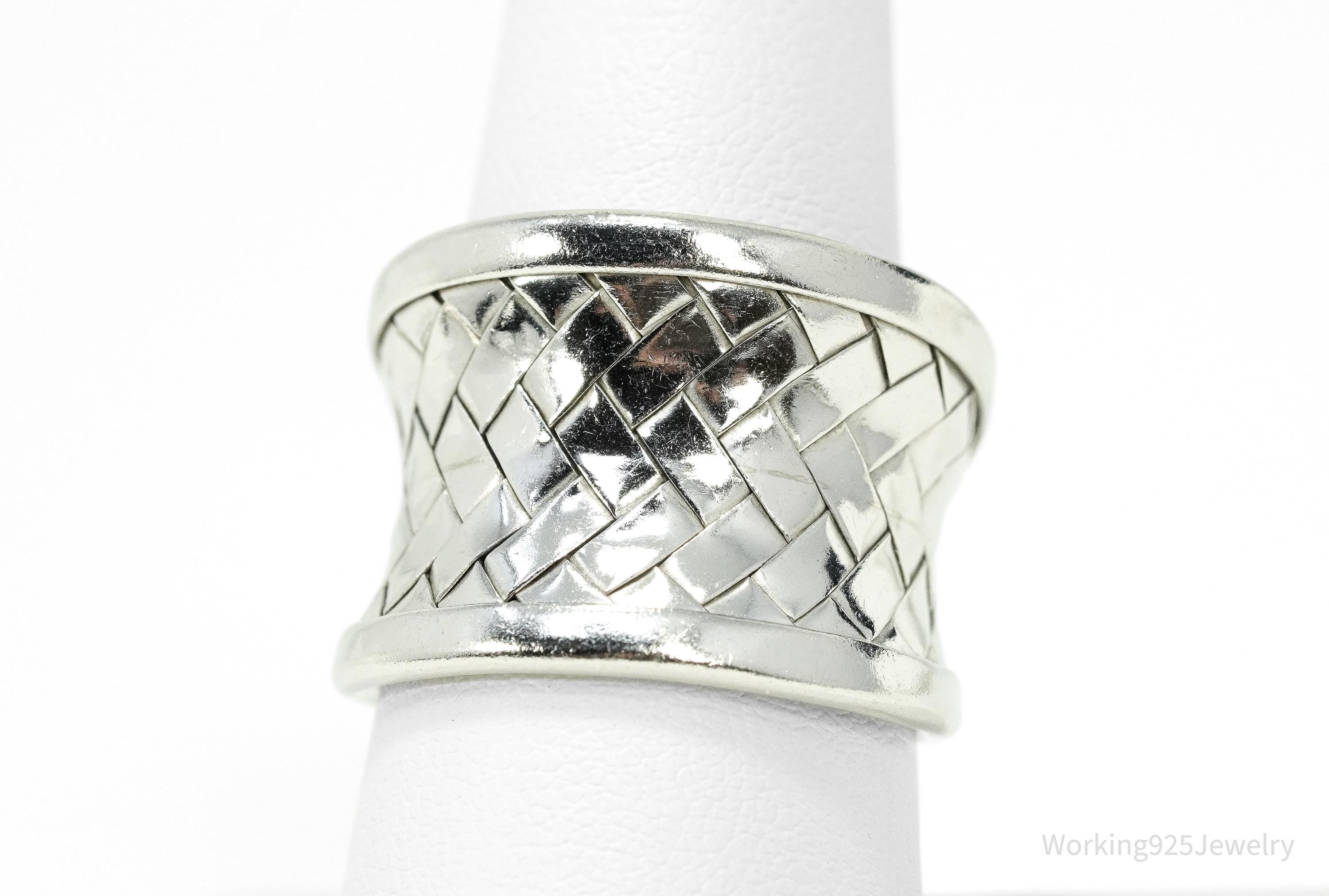 Vintage Basket Weave Sterling Silver Band Ring - Size 8.75