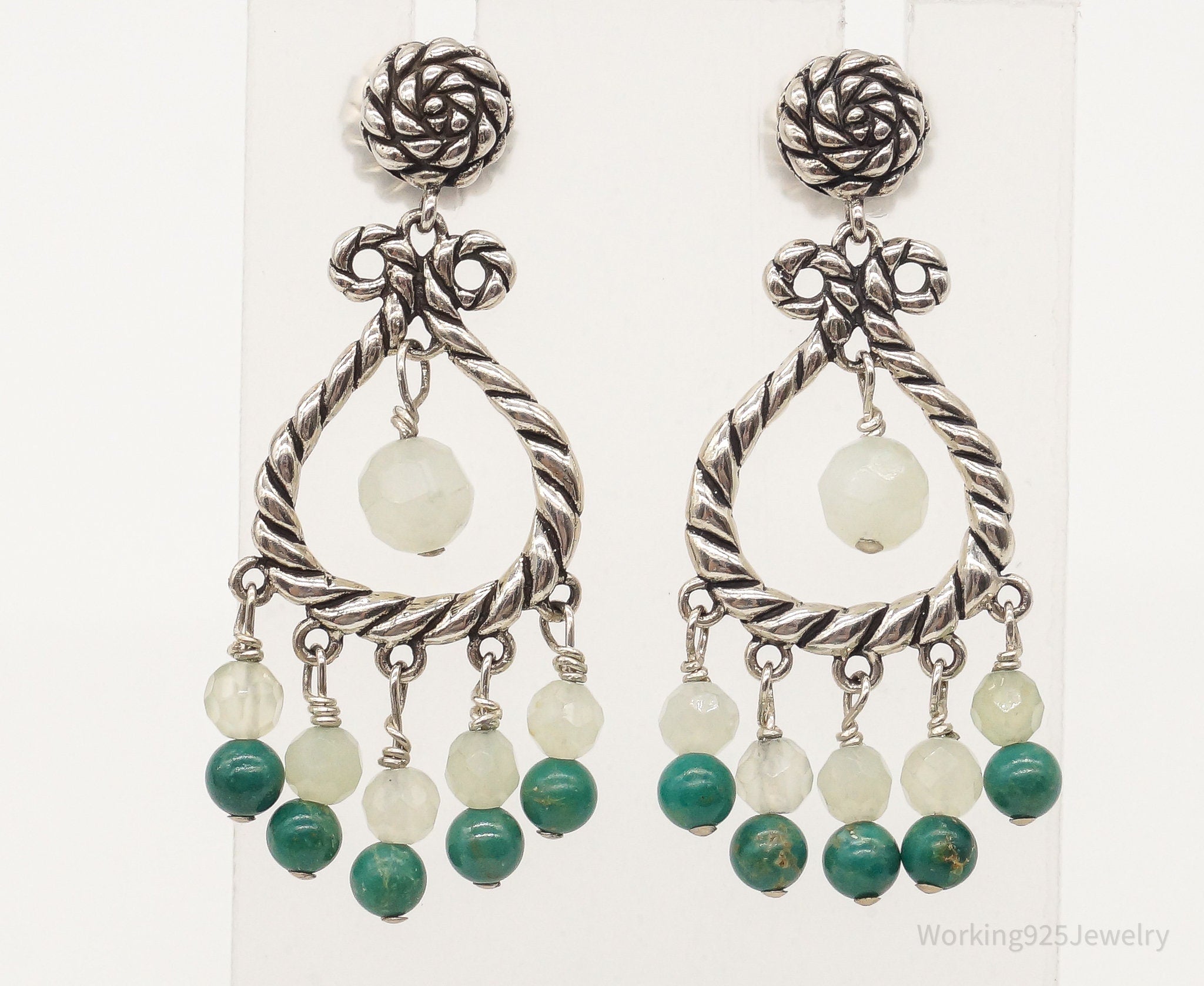 Western Carolyn Pollack Relios Green Quartz Turquoise Sterling Silver Earrings