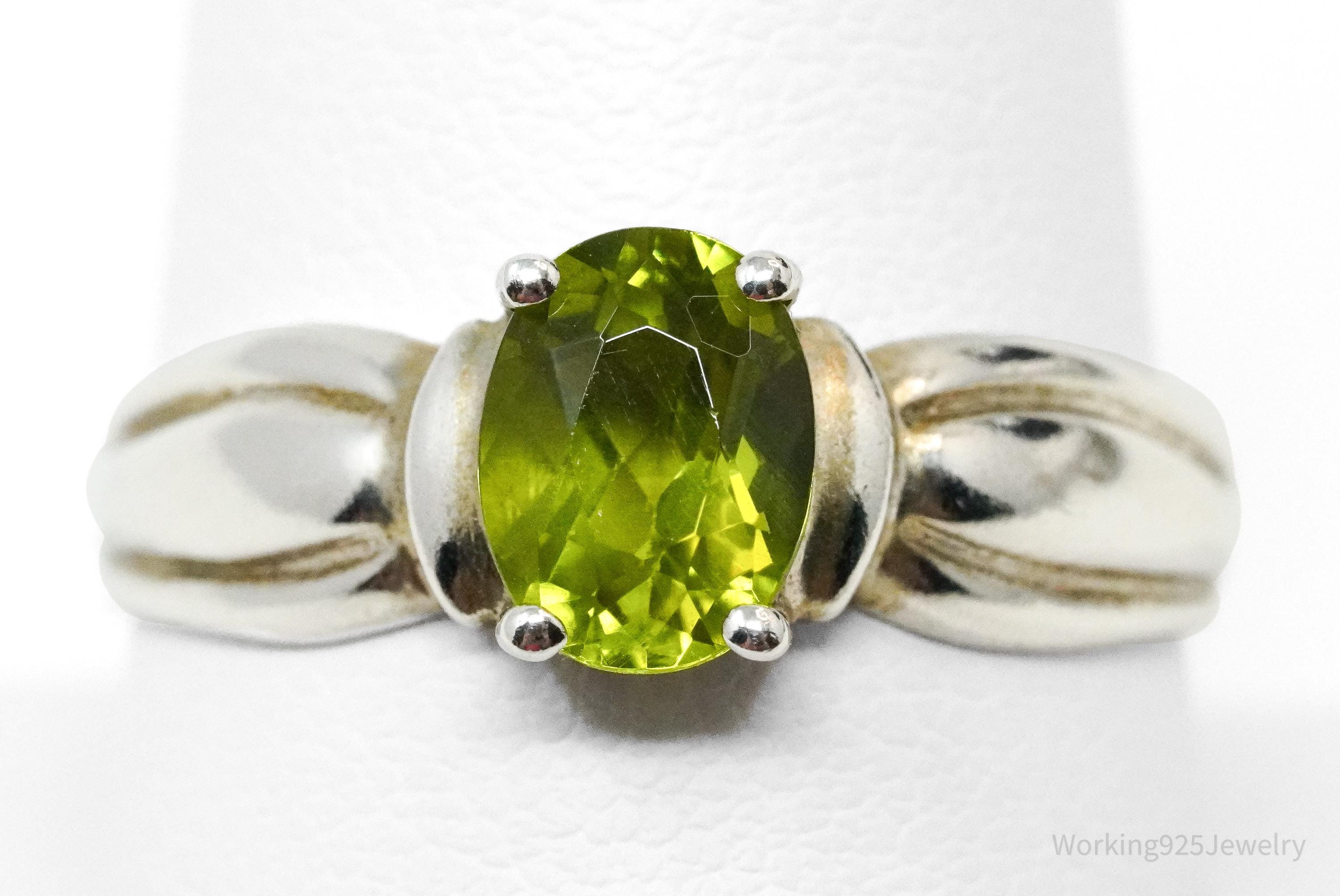 Vintage Green Peridot Sterling Silver Ring - Size 9.5