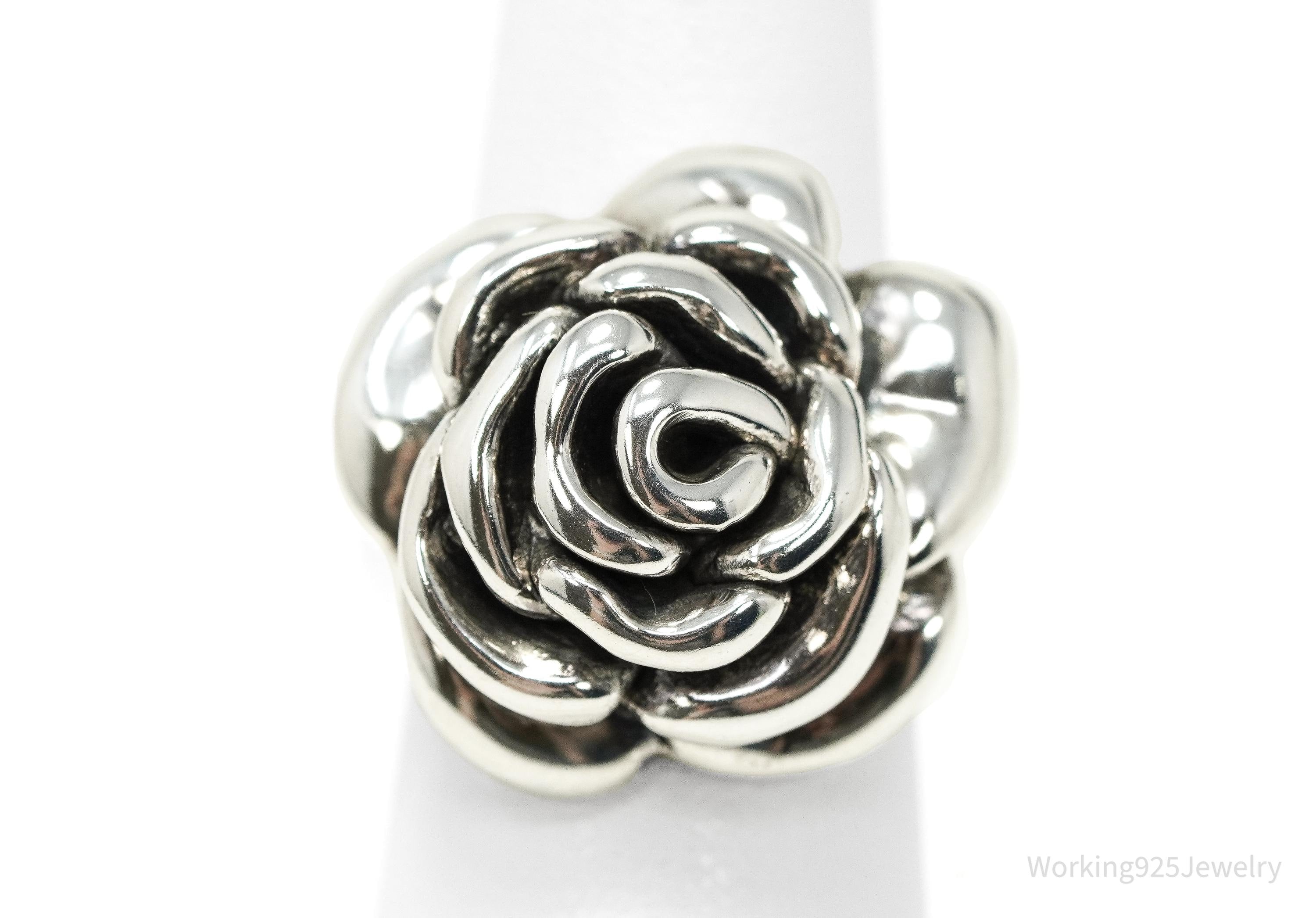 Vintage Puffy Rose Sterling Silver Hollow Ring - Size 6