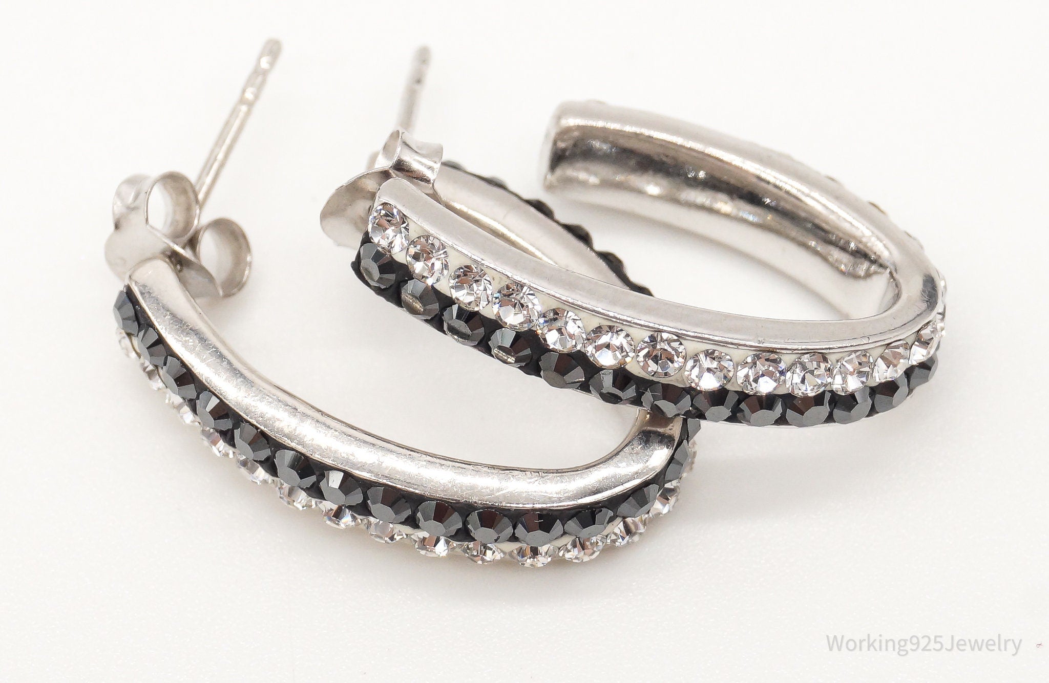 Vintage Swarovski Crystal Hematite Sterling Silver Earrings