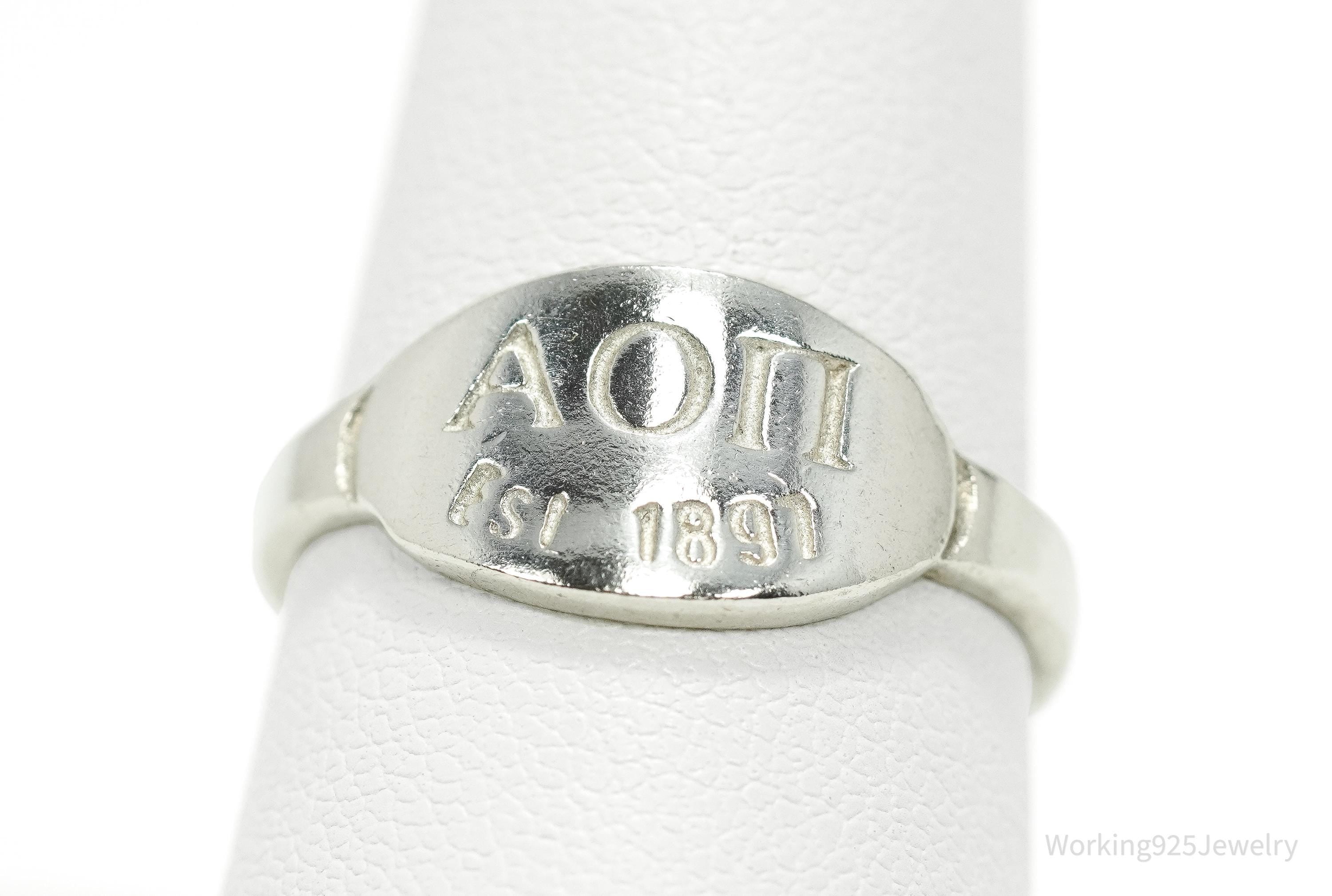 Vintage Alpha Omicron Pi Sorority Sterling Silver Ring - Size 8.75