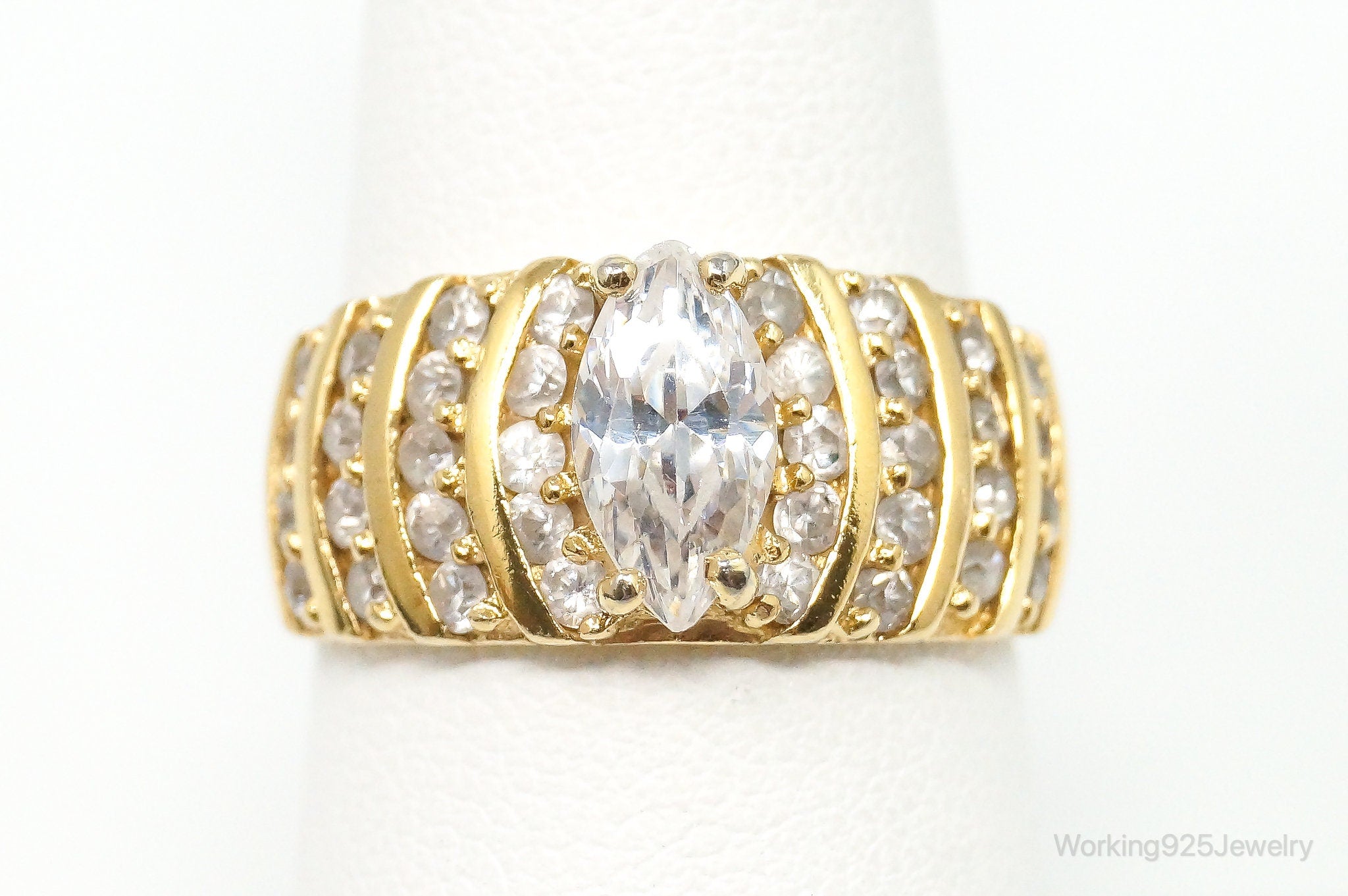 Cubic Zirconia Gold Vermeil Sterling Silver Ring - Size 8