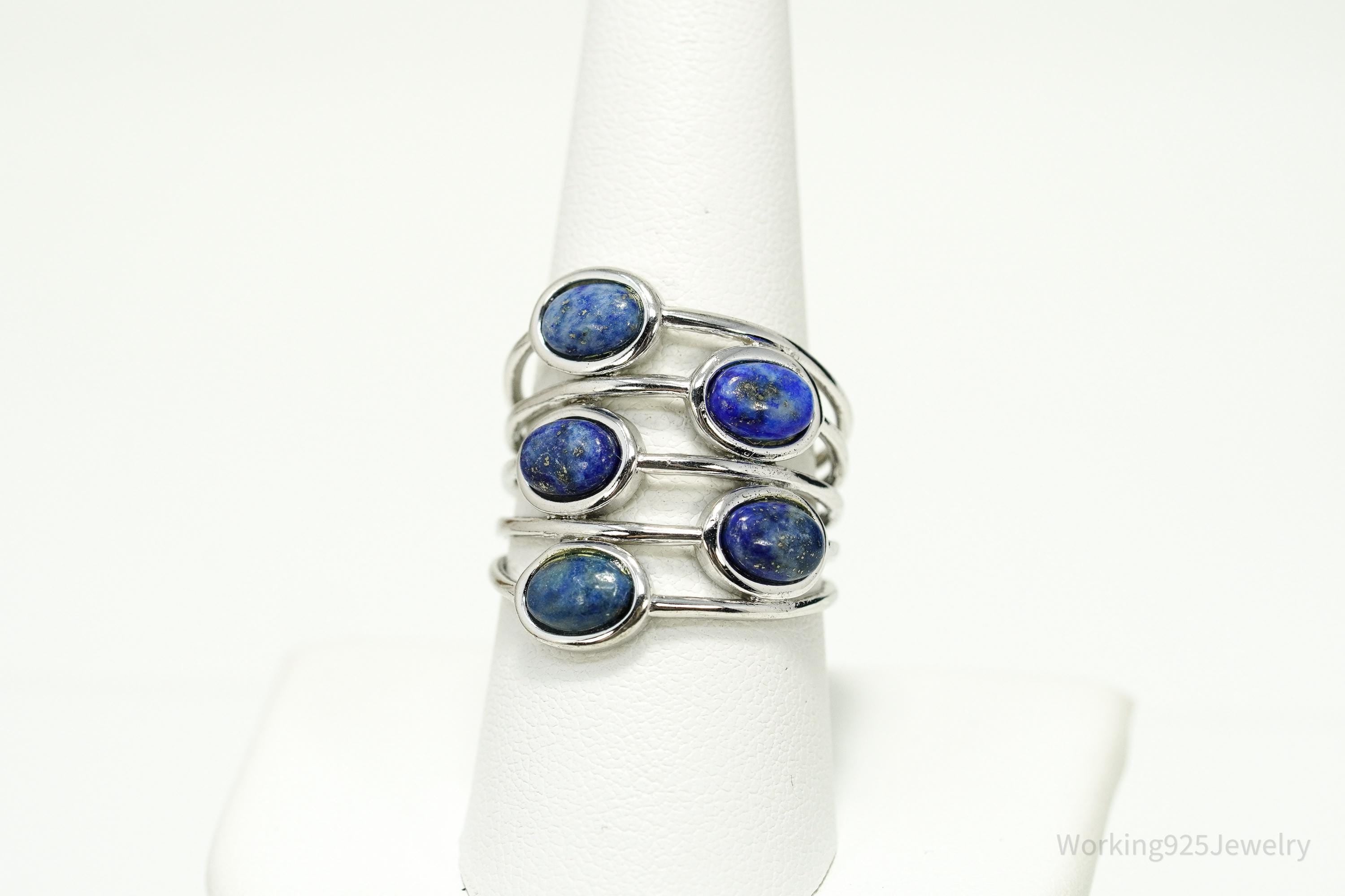 Vintage Lapis Lazuli Sterling Silver Plated Ring - Size 8.75