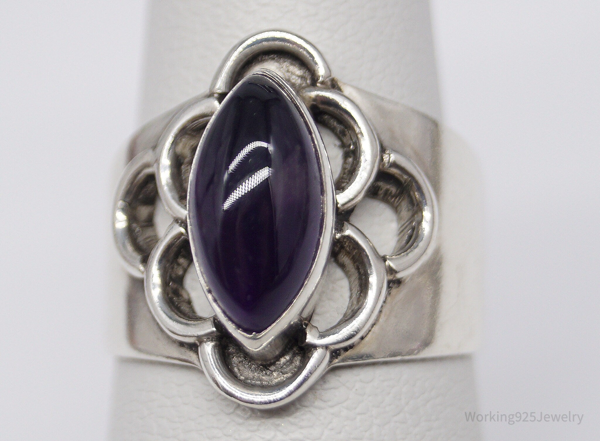 Vintage Amethyst Modernist Style Sterling Silver Ring - Size 6.25