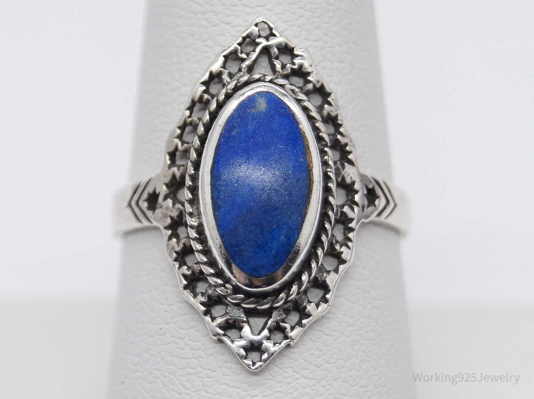 Vintage Lapis Lazuli Sterling Silver Ring - Size 8.5