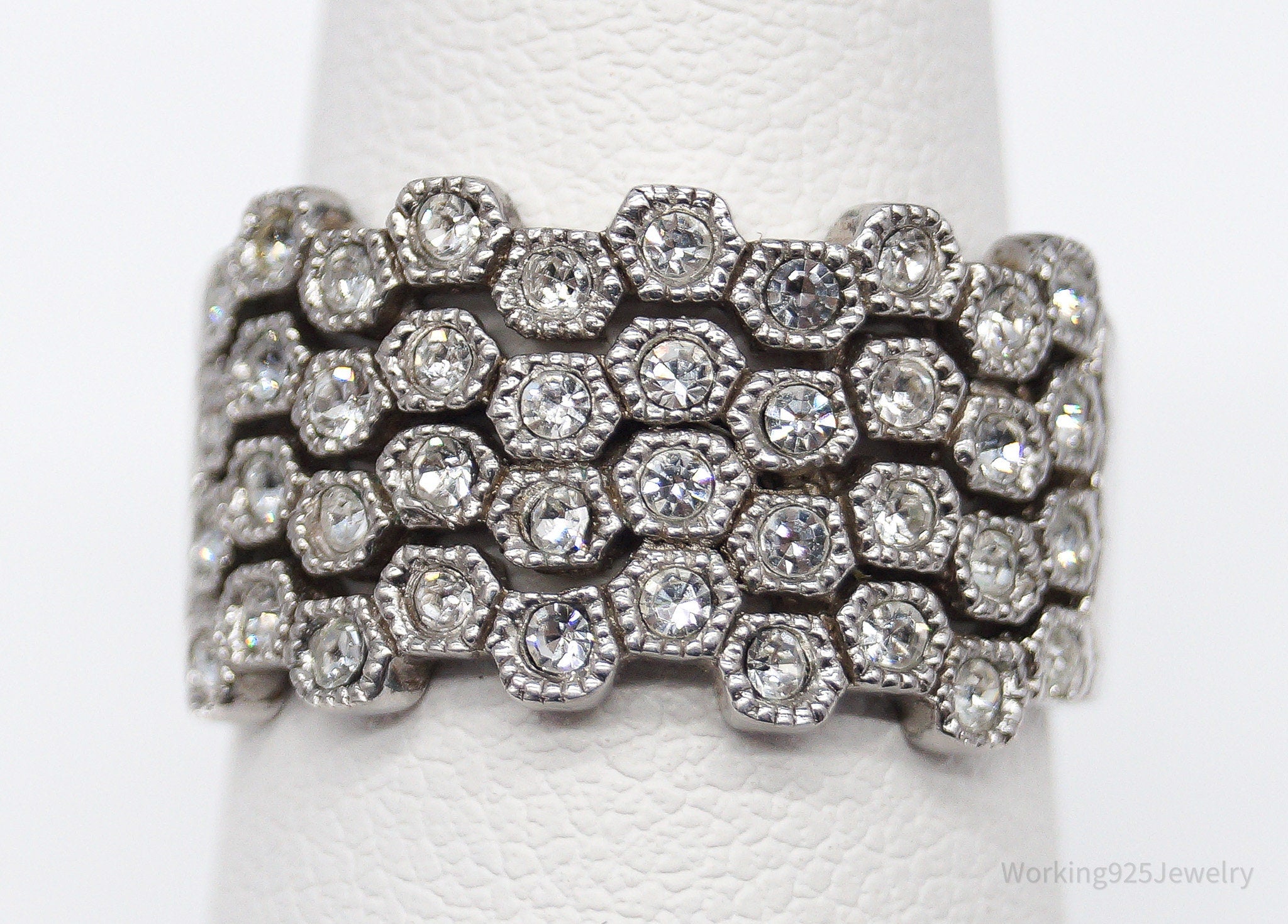 Vintage Designer HAN Clear Stone Sterling Silver Ring - Size 7