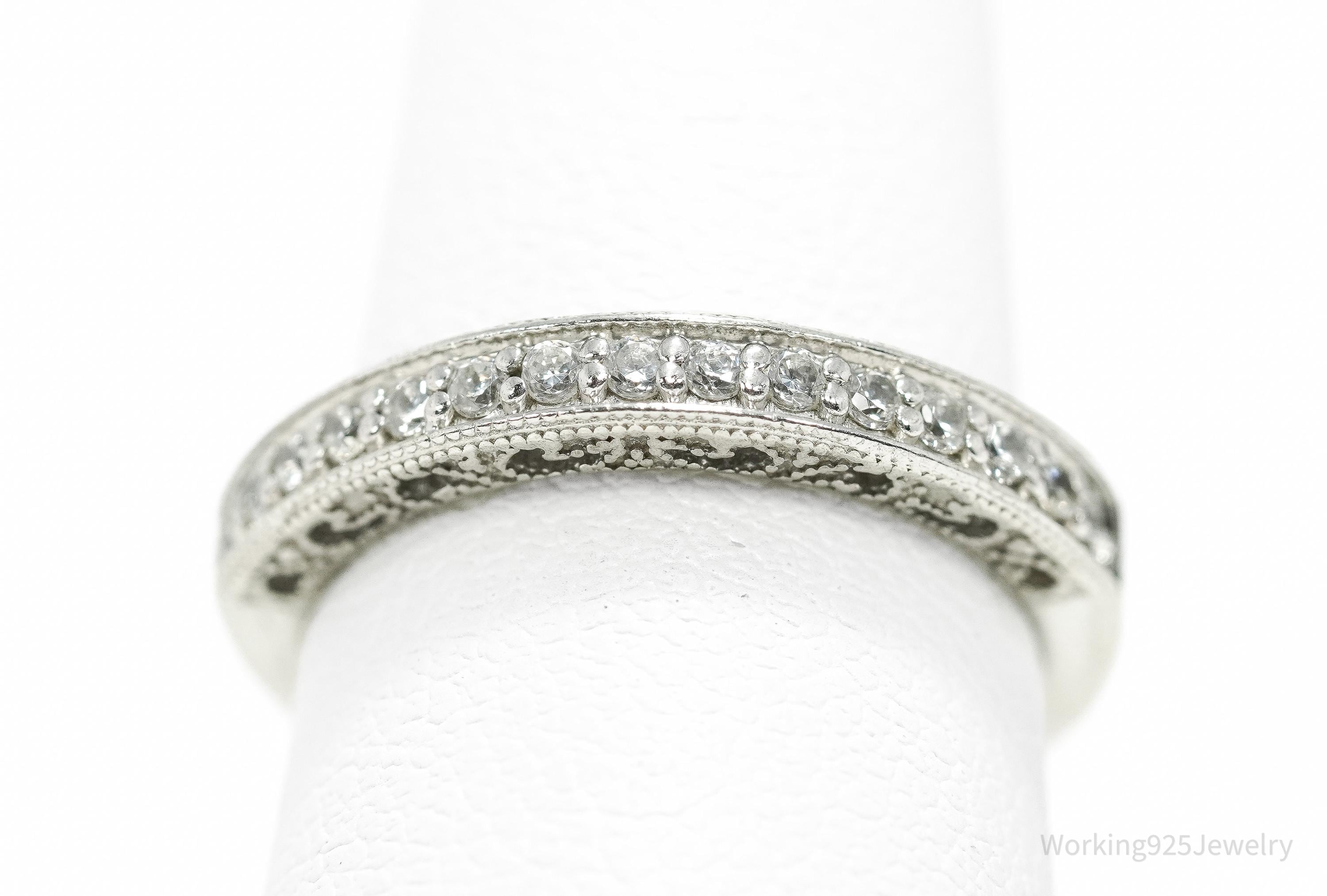 Vintage Cubic Zirconia Sterling Silver Band Ring - Size 3.25