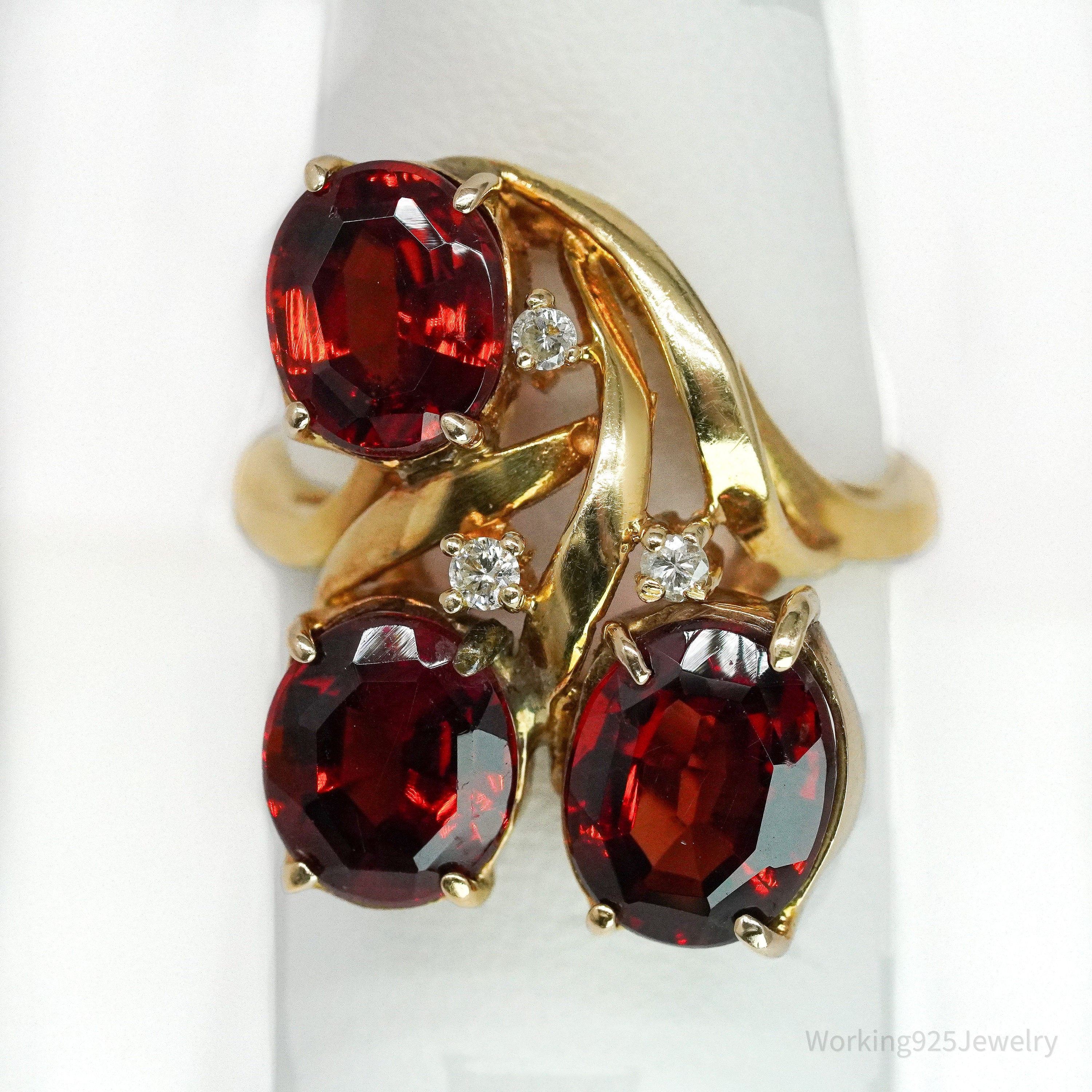 14K Yellow Gold, Diamond, & Spessartine Garnet Ring - Size 8.25