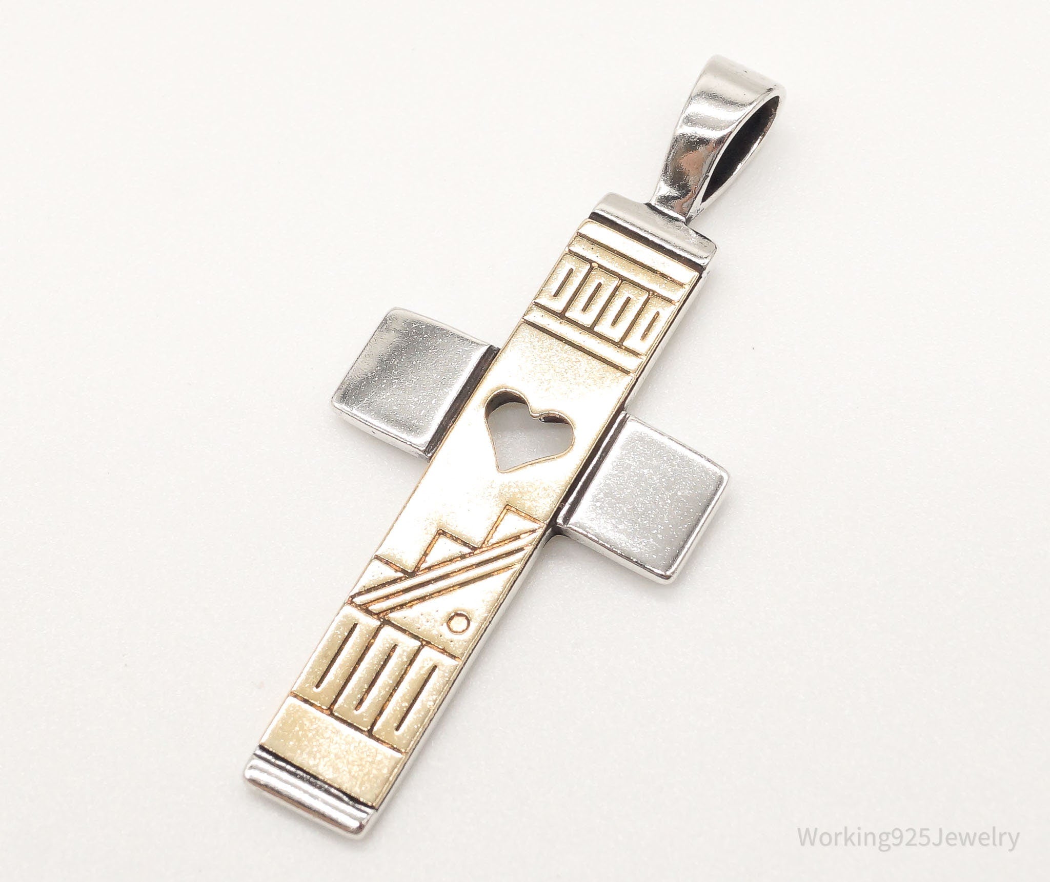 VTG Native Designer Carolyn Pollack RMT 14K Gold Sterling Silver Cross Pendant