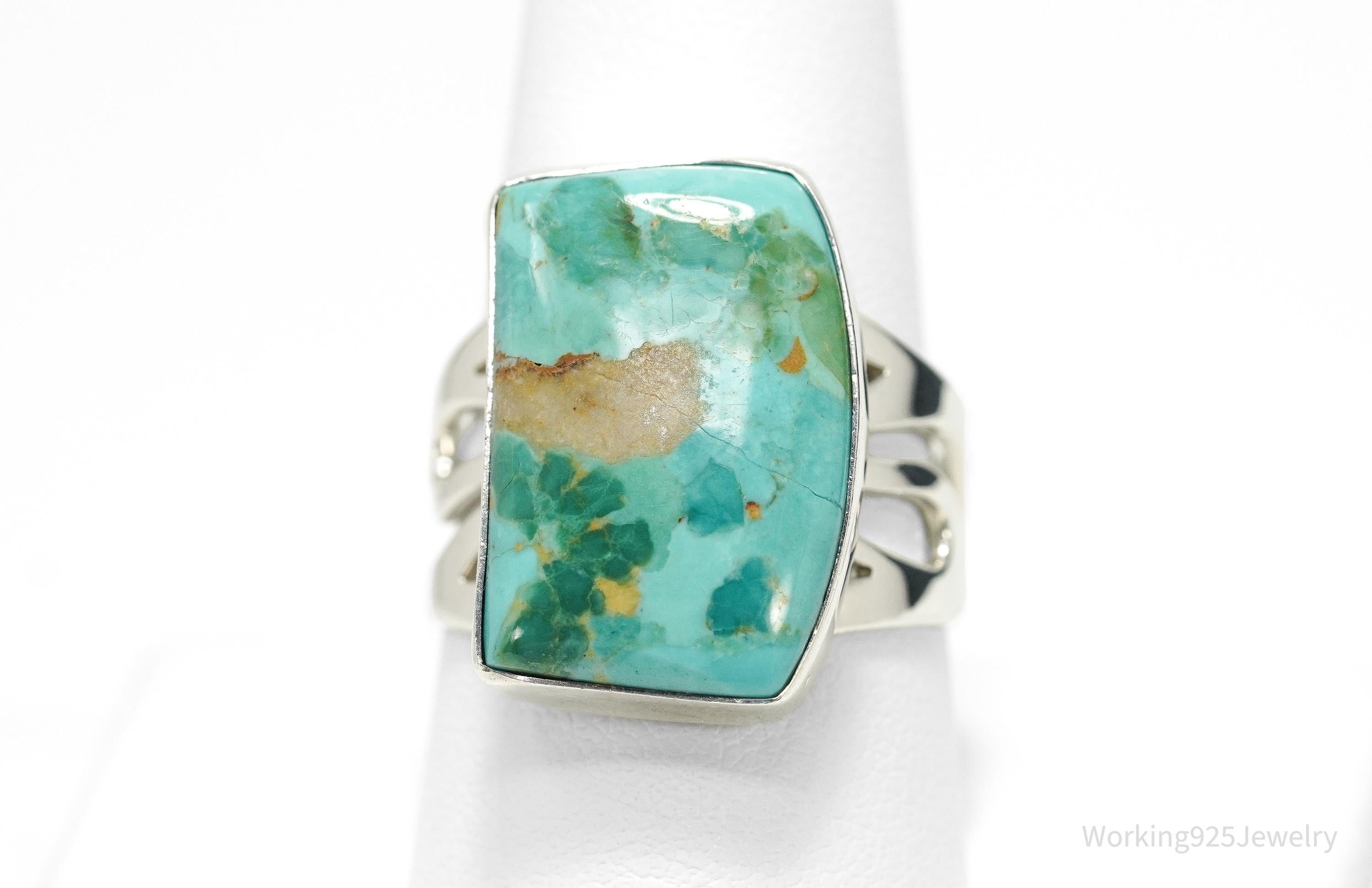 Vintage Jay King Large Turquoise Sterling Silver Statement Ring - Size 9.75