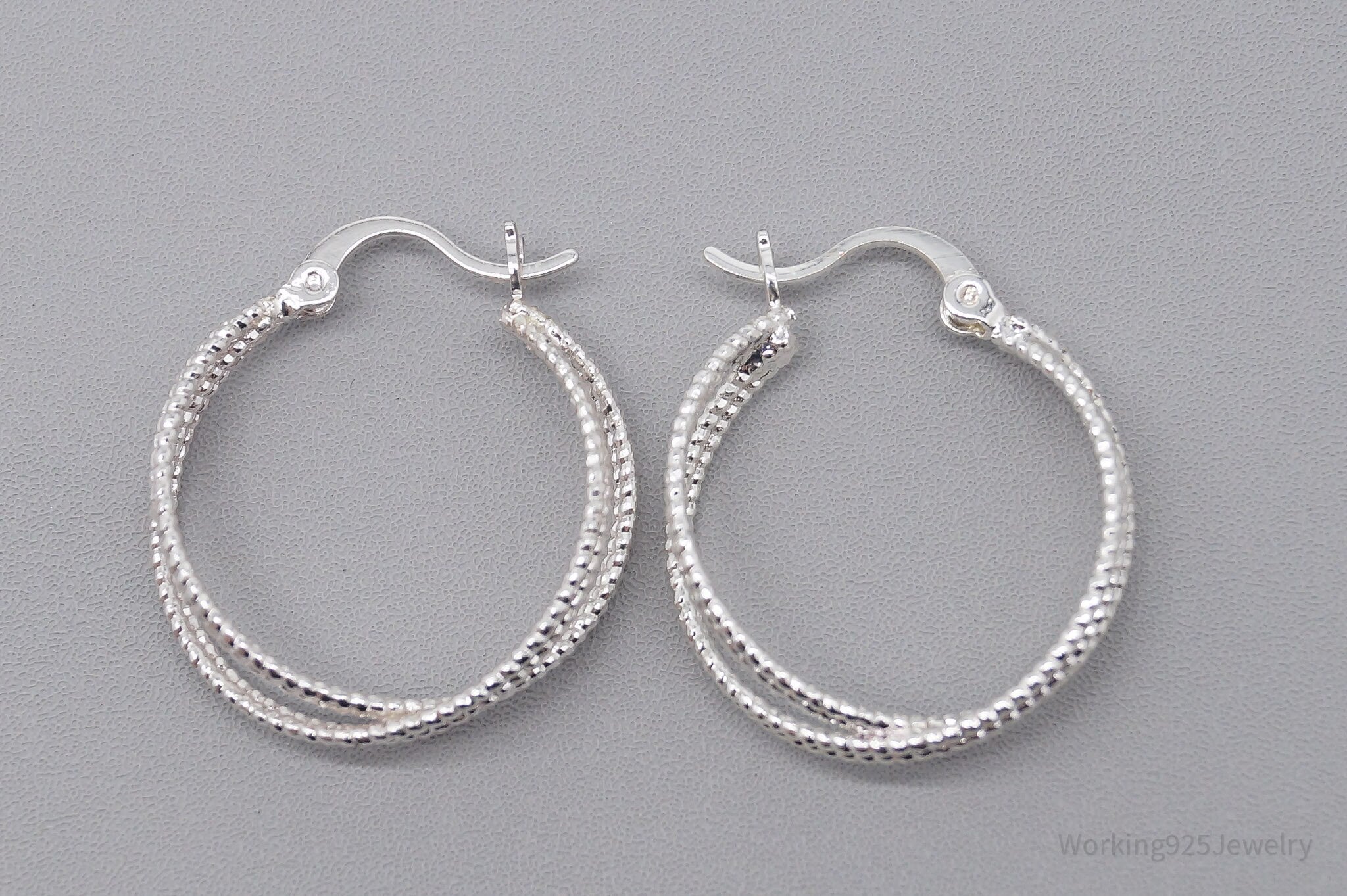 Vintage Cable Textured Silver Hoop Earrings