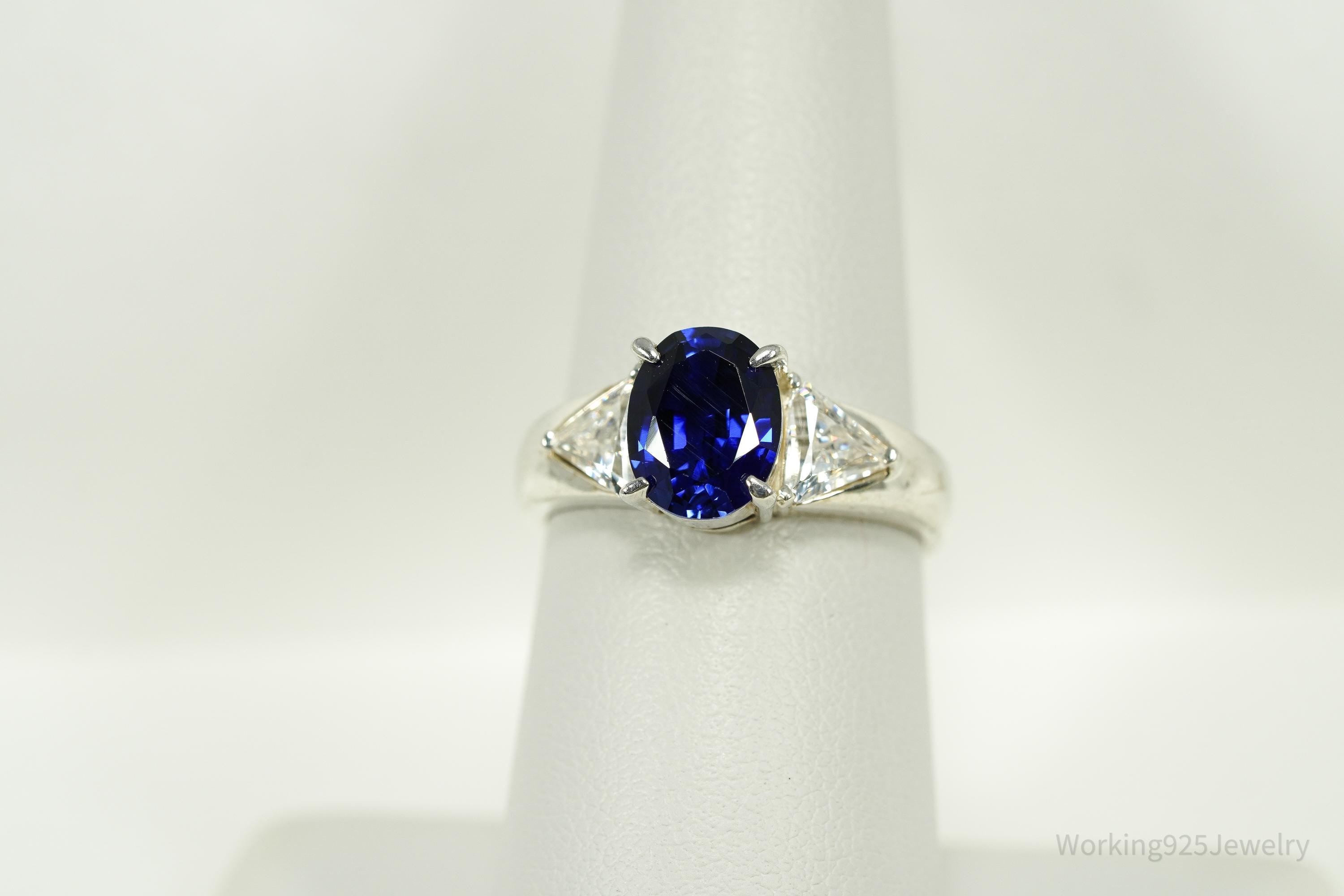 Vintage Blue And White Diamonique Cubic Zirconia Sterling Silver Ring - Size 7