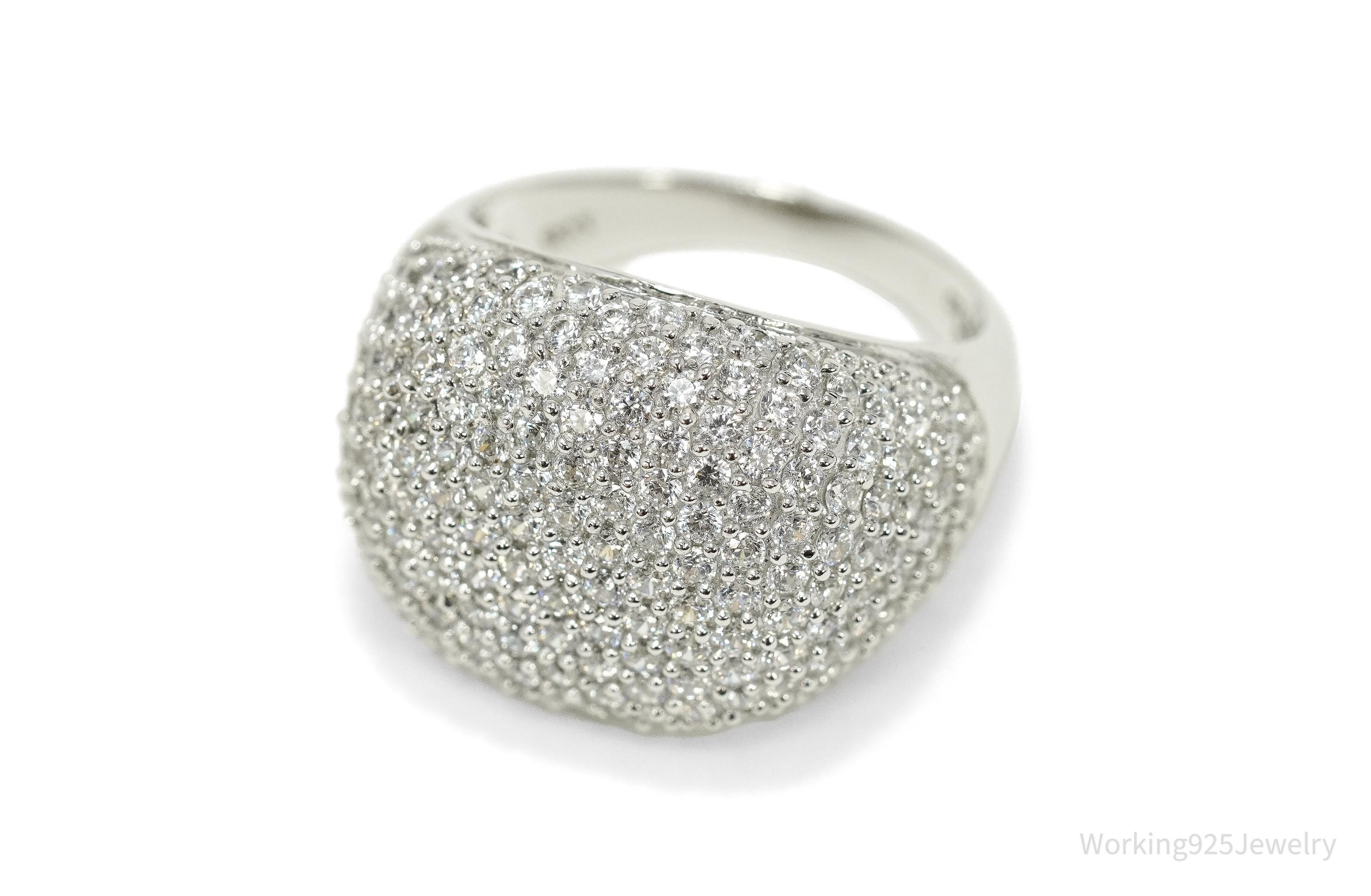 Y2K Italian Milor Pave Cubic Zirconia Dome Sterling Silver Ring Size 7.25