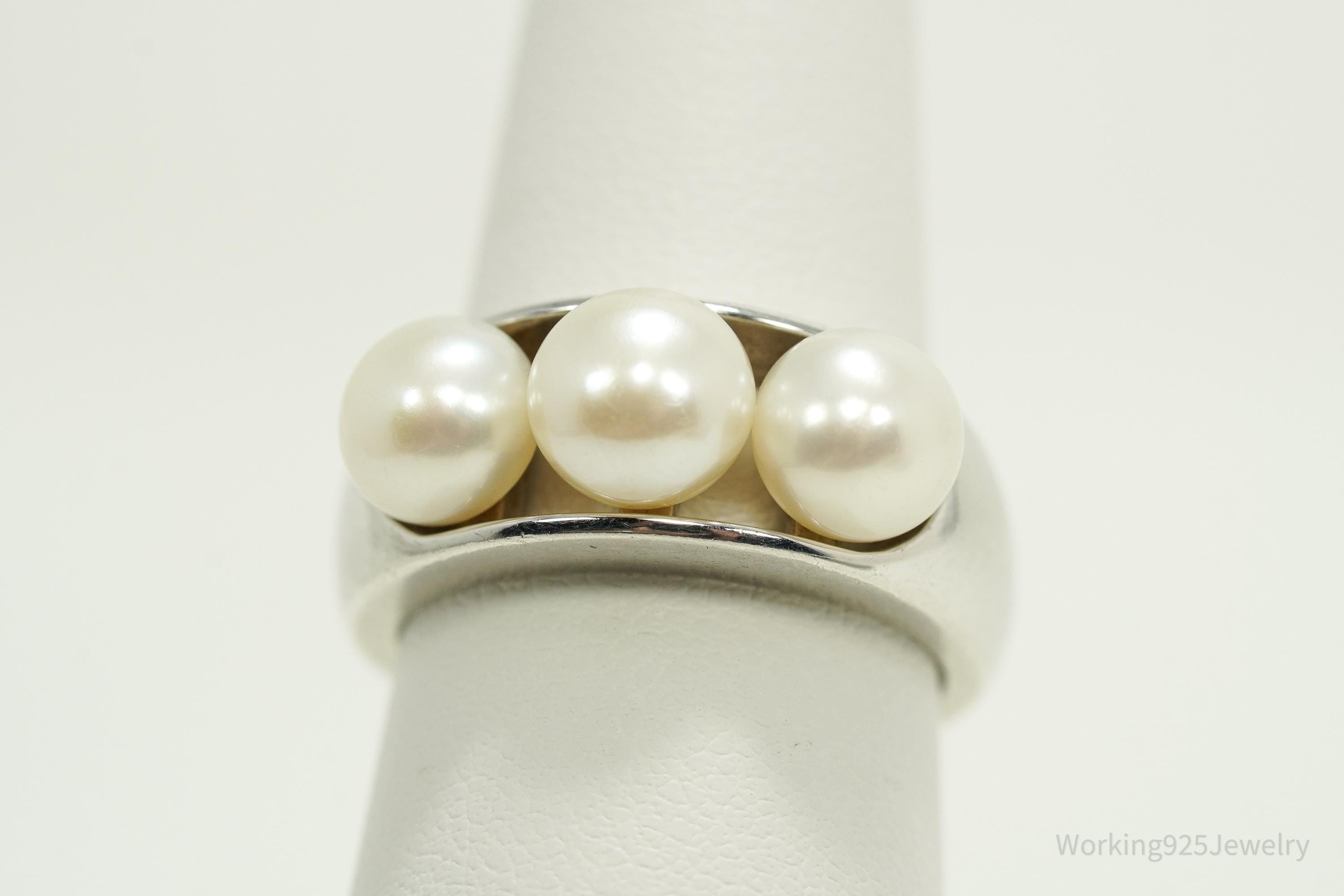 Vintage EA Pearl Sterling Silver Ring - Size 7