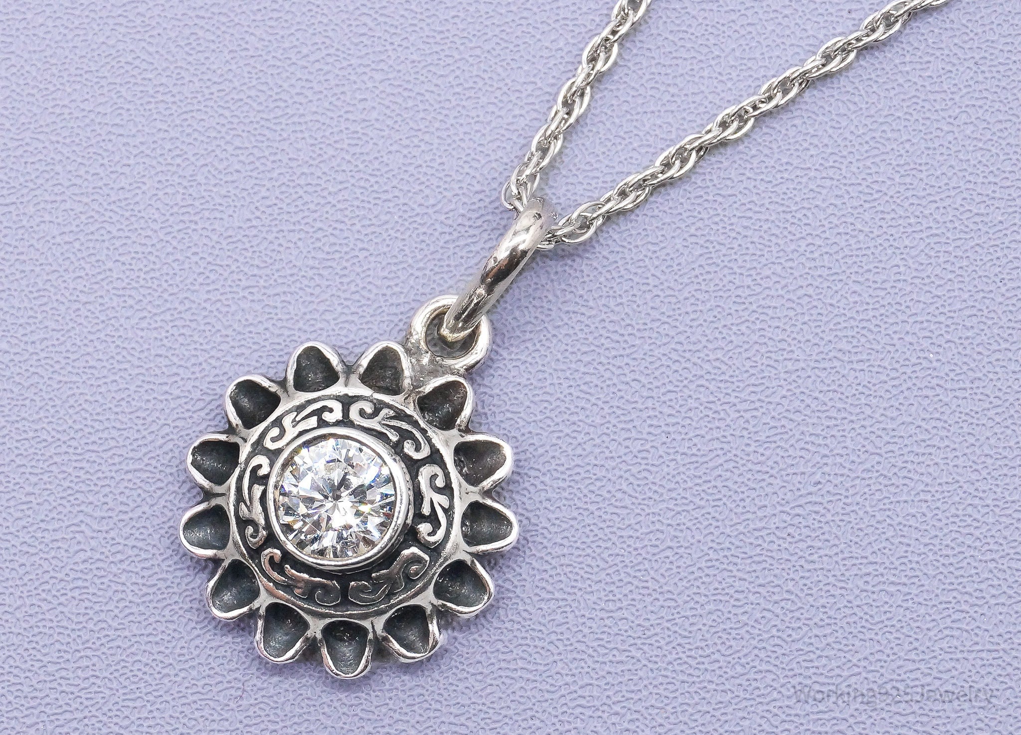 Vintage Cubic Zirconia Sterling Silver Necklace 22"