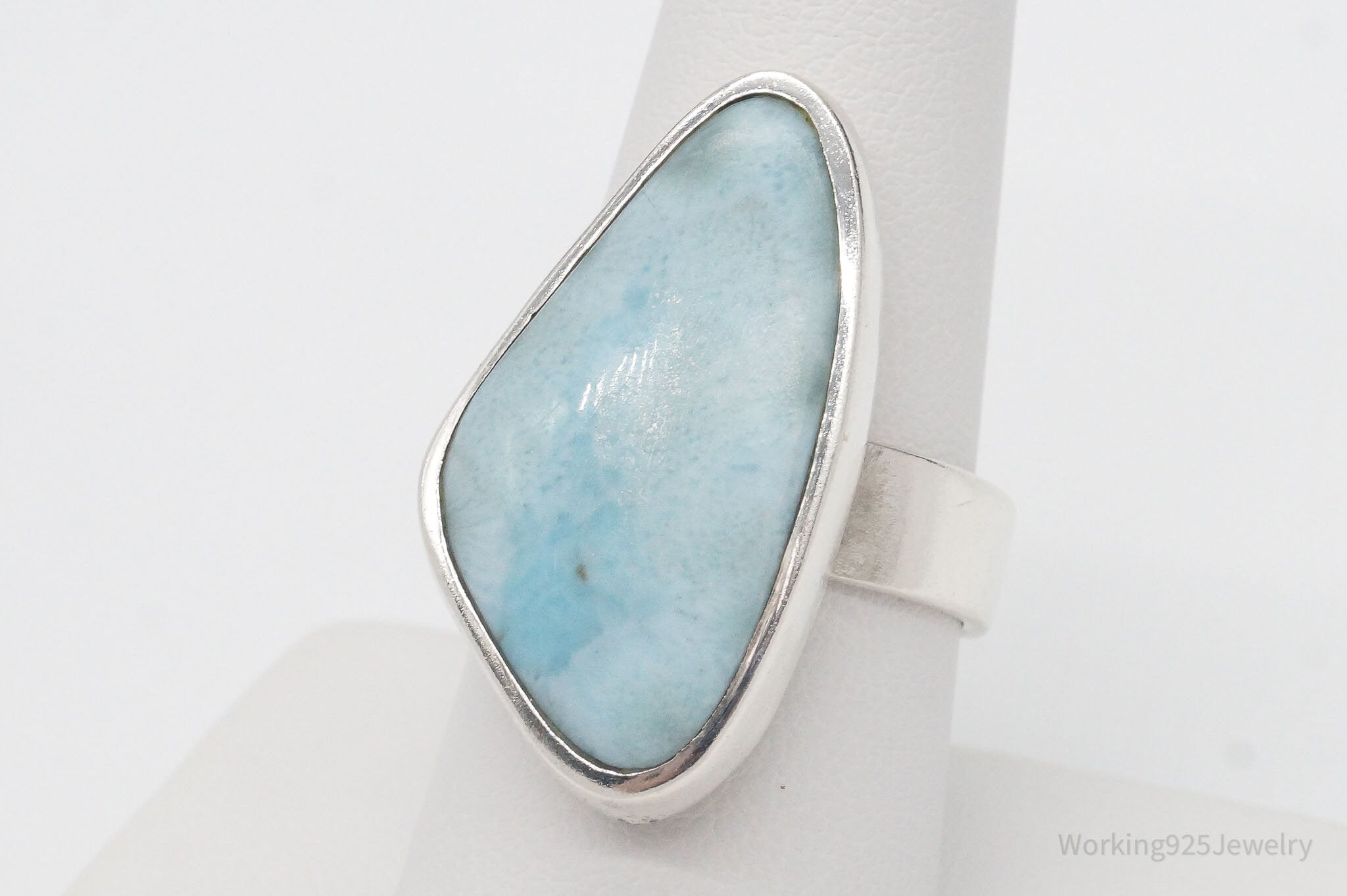 Vintage Designer SJ Blue Larimar Sterling Silver Ring - Size 8.75 Adustjable