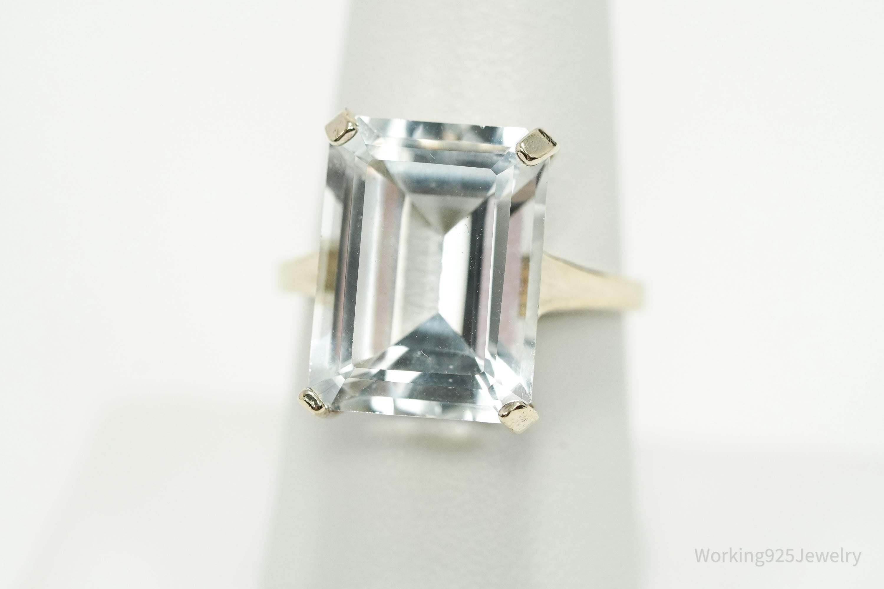 Vintage UTC Large Cubic Zirconia Gold Vermeil Sterling Silver Ring - Size 8