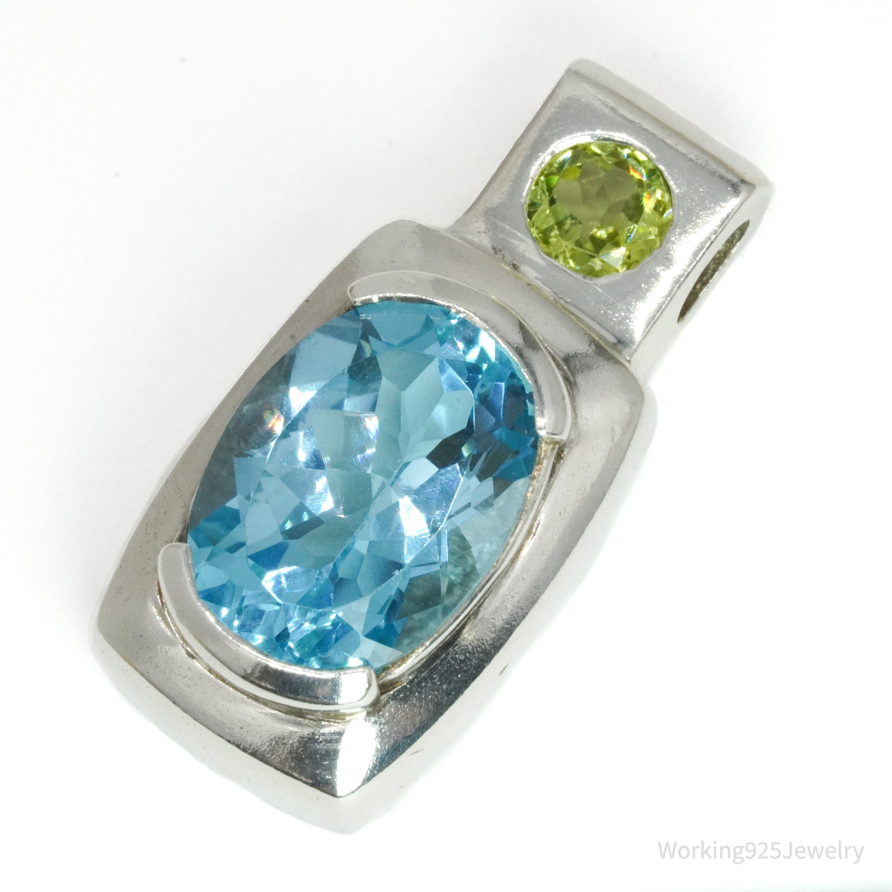 Vintage Blue Topaz & Peridot Sterling Silver Necklace Pendant