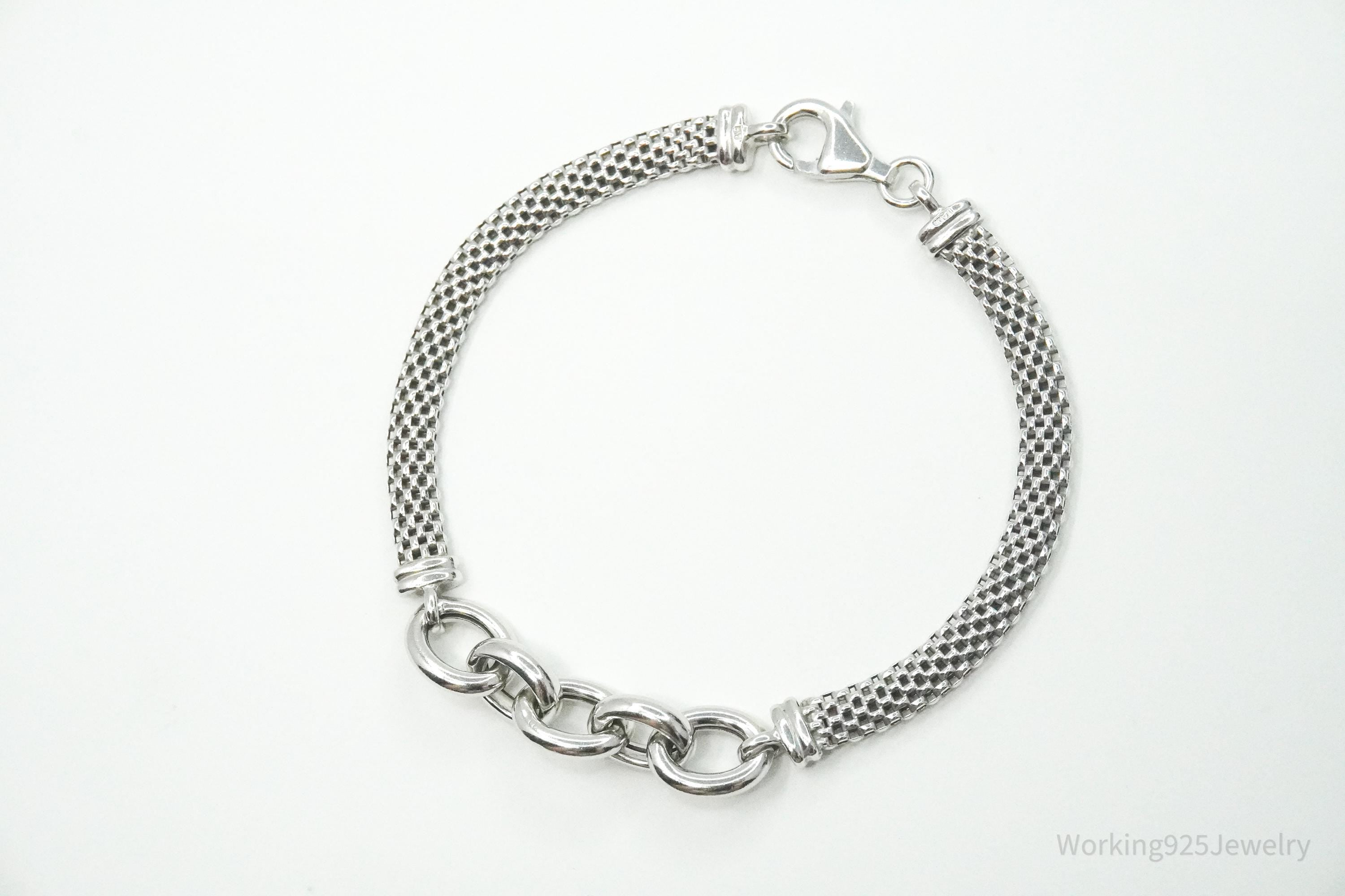 Vintage Italian Mesh Style Sterling Silver Bracelet 7.5"
