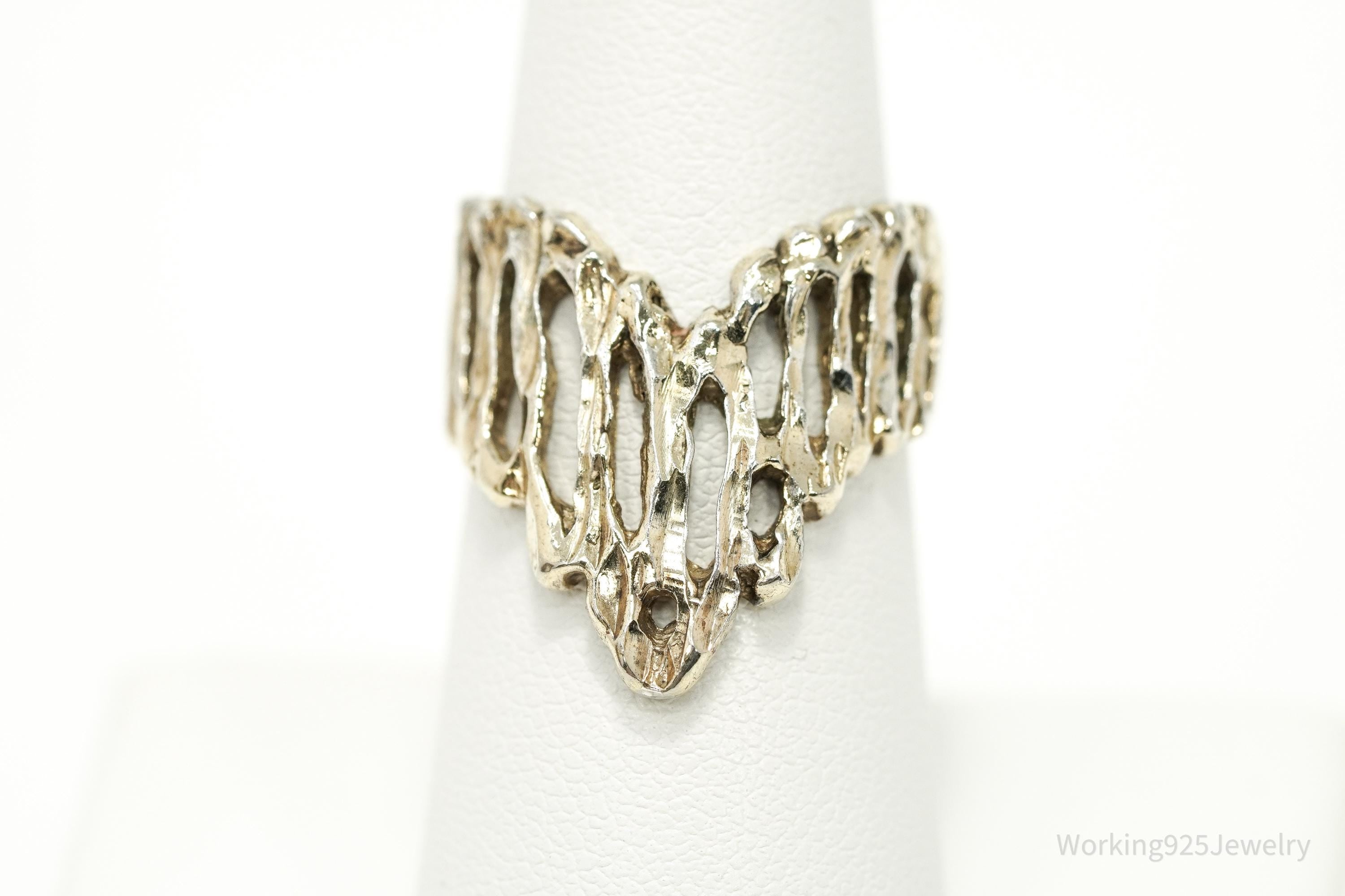 Vintage Brutalist Style Gold Vermeil Sterling Silver Ring - Size 7