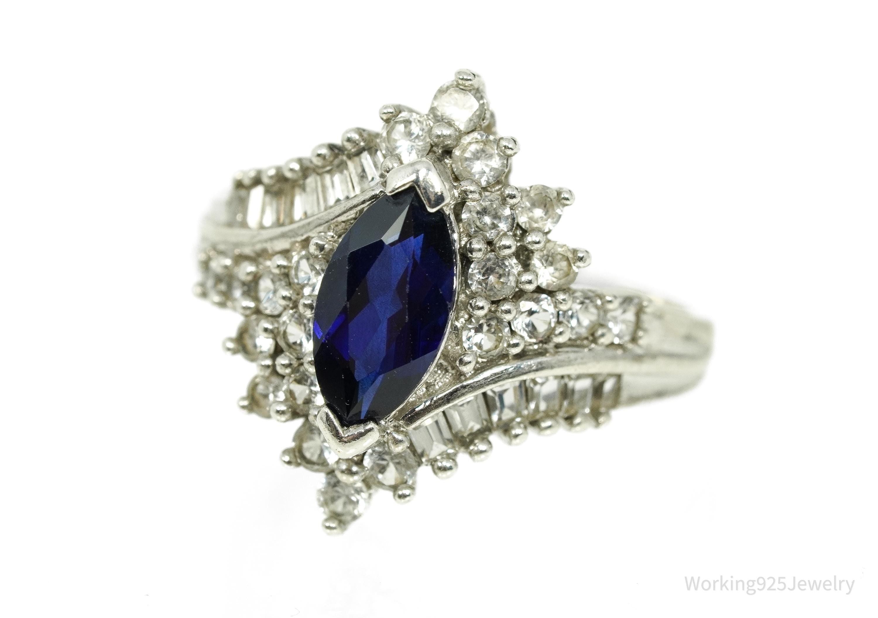 Vintage Hamilton Jewelers Blue & White Sapphire Sterling Silver Ring - Size 7