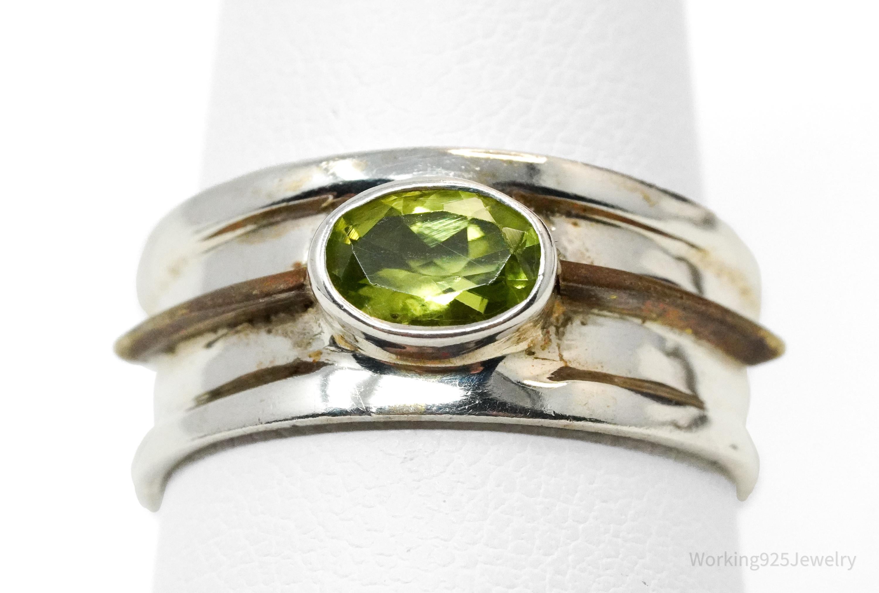 Vintage Peridot & Copper Sterling Silver Ring - Size 7.75