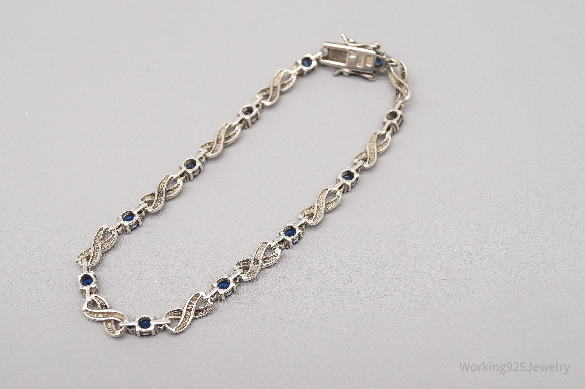 Vintage Ross Simons Faux Sapphires Cubic Zirconia Sterling Silver Bracelet 8"