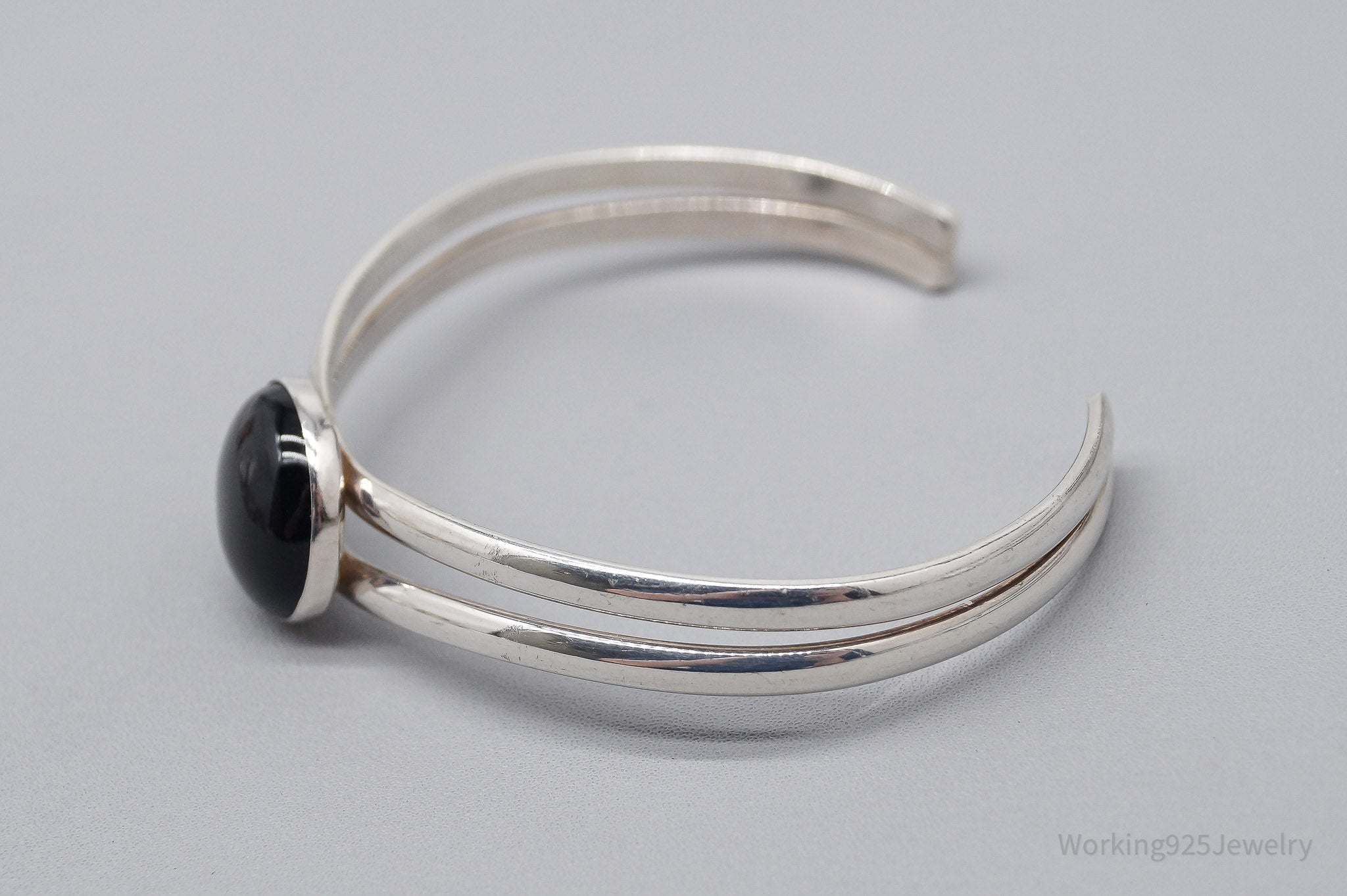 Vintage Native American Black Onyx Sterling Silver Cuff Bracelet - 6 2/8"