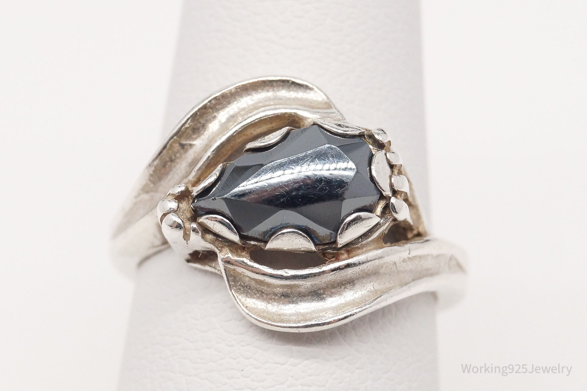 Vintage Mid Century Hematite Sterling Silver Ring - Size 6