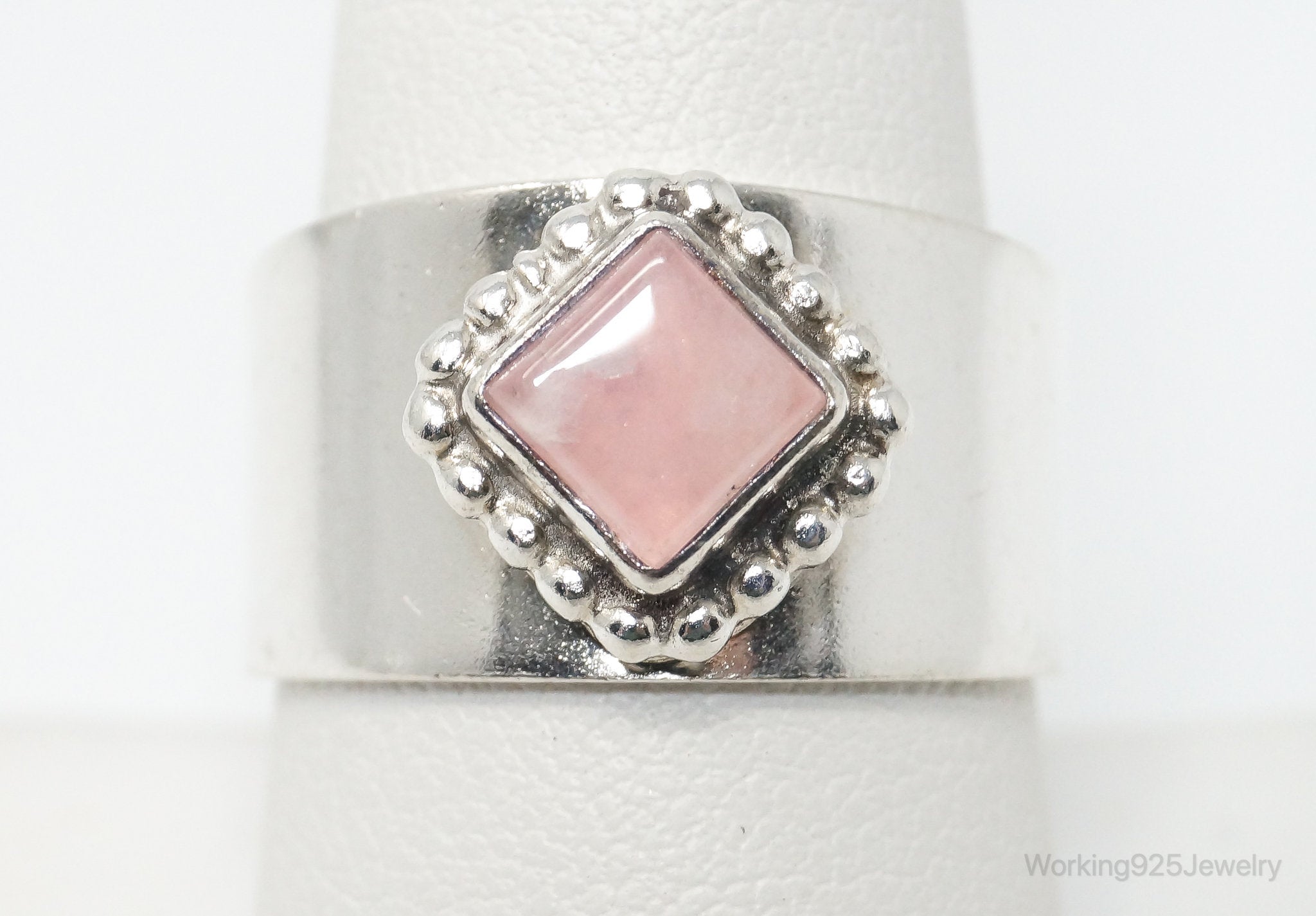 Vintage Native American Carol Felley Rose Quartz Sterling Silver Band Ring SZ 9