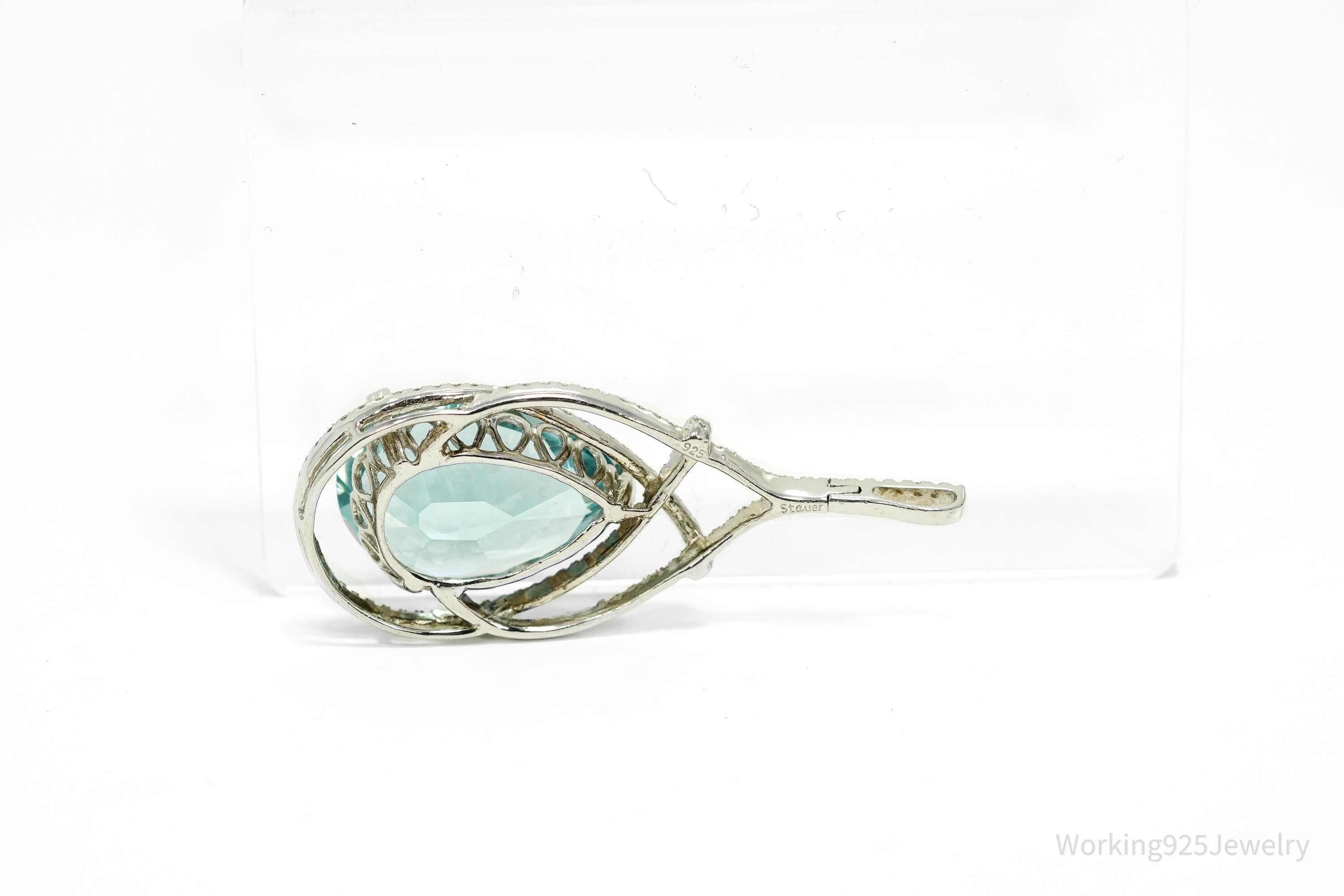 STAUER Large Blue Topaz & White Zircon Sterling Silver Pendant