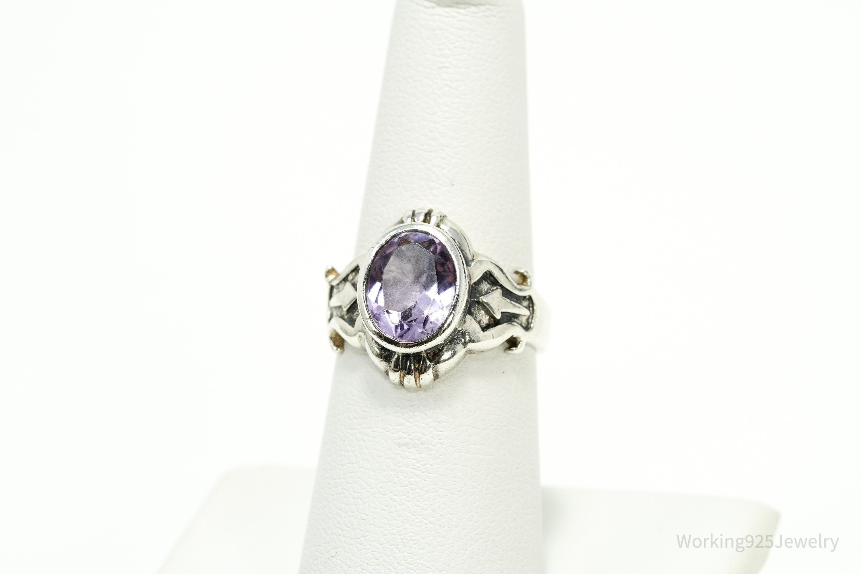 Vintage Amethyst Sterling Silver Ring - Size 6.75