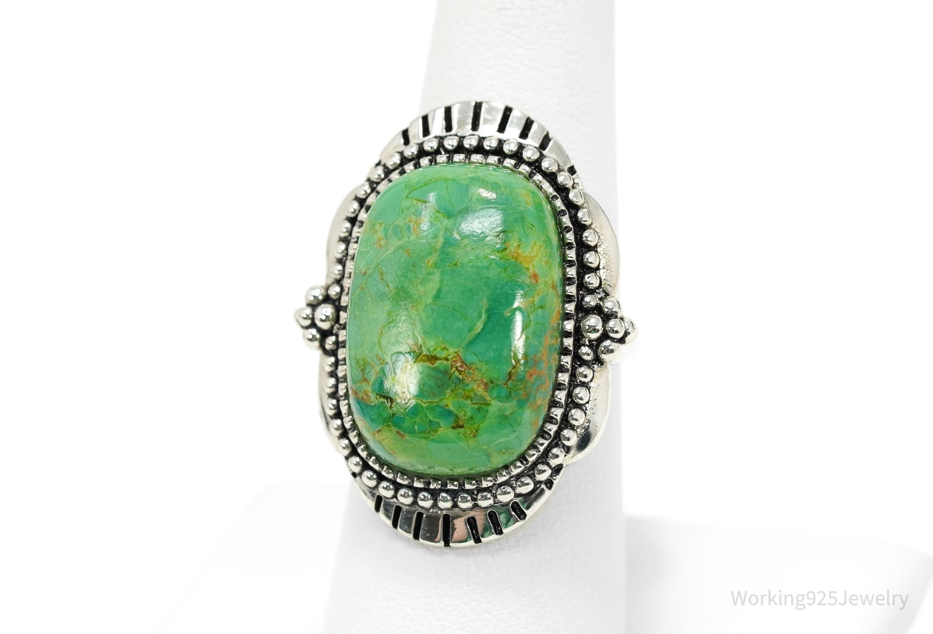 Vintage BBJ Sterling Silver Ring • Large Oval Turquoise Cabochon Size 7