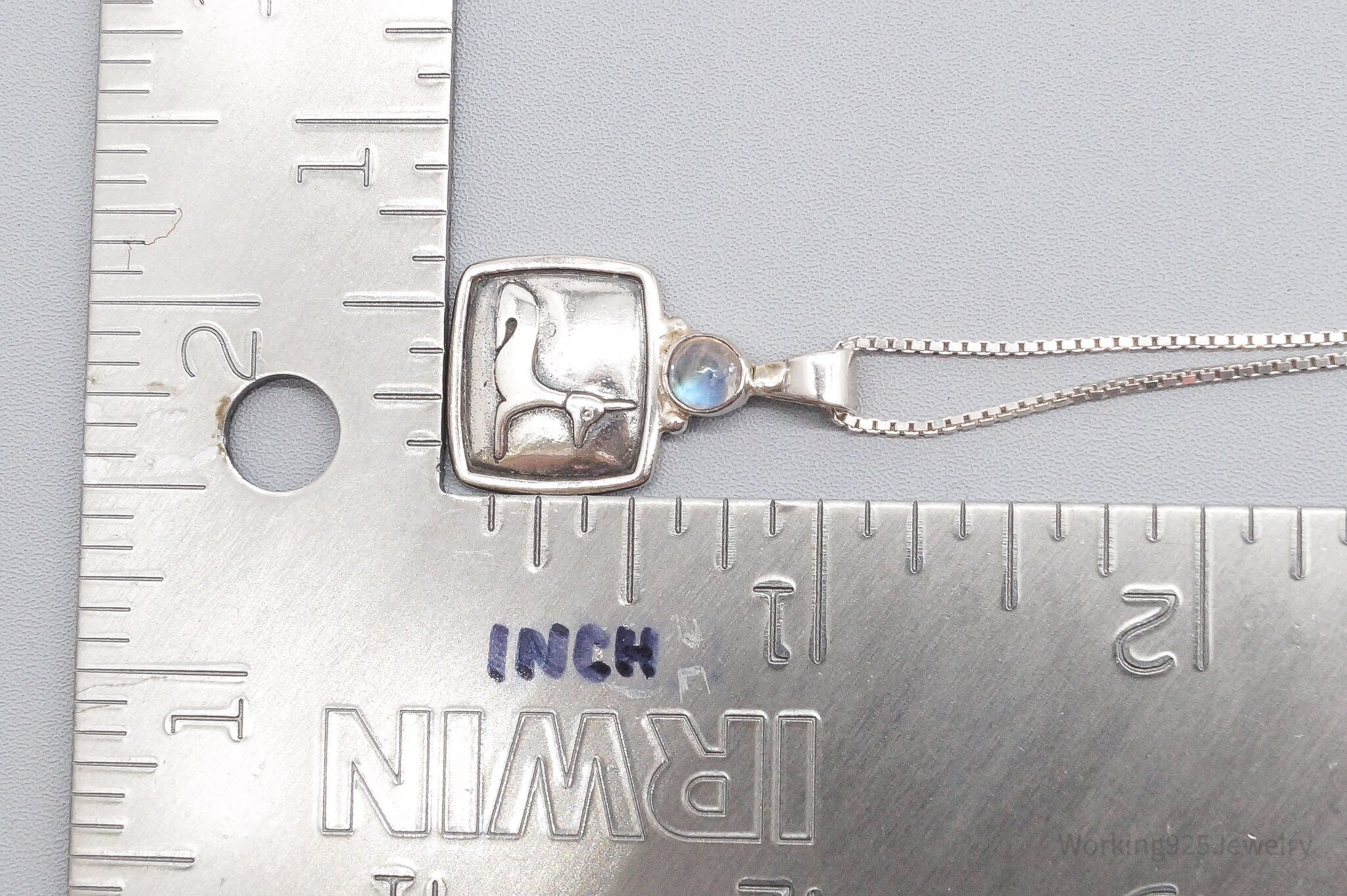 Vintage Egyptian God Anubis Moonstone Sterling Silver Necklace 30"