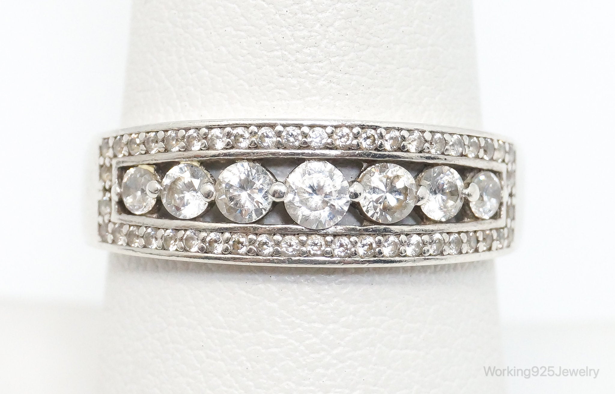 Vintage Art Deco Style Cubic Zirconia Sterling Silver Ring - SZ 8.25