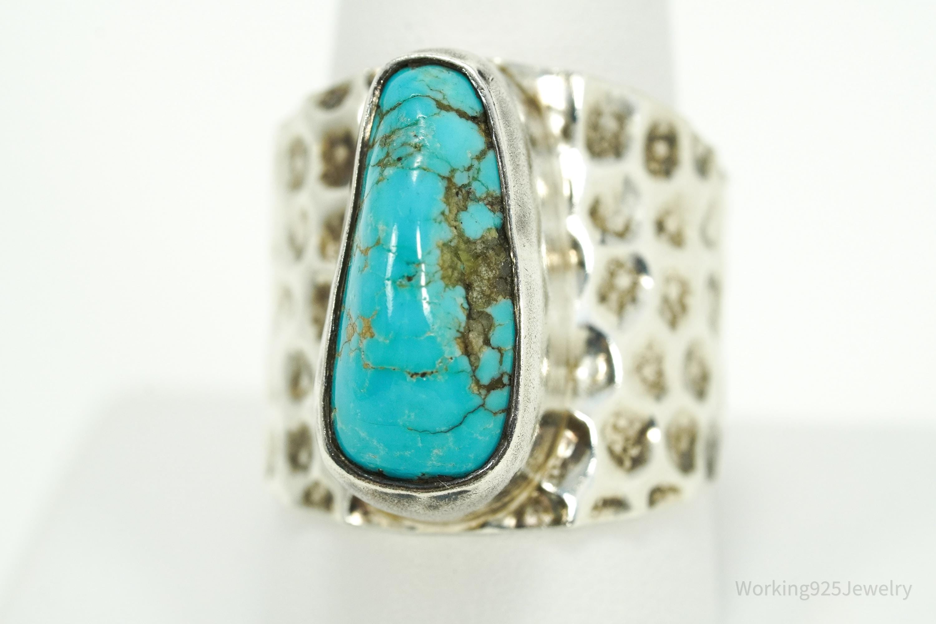 Vintage Designer Madeline Andree Turquoise Sterling Silver Ring - Size 10