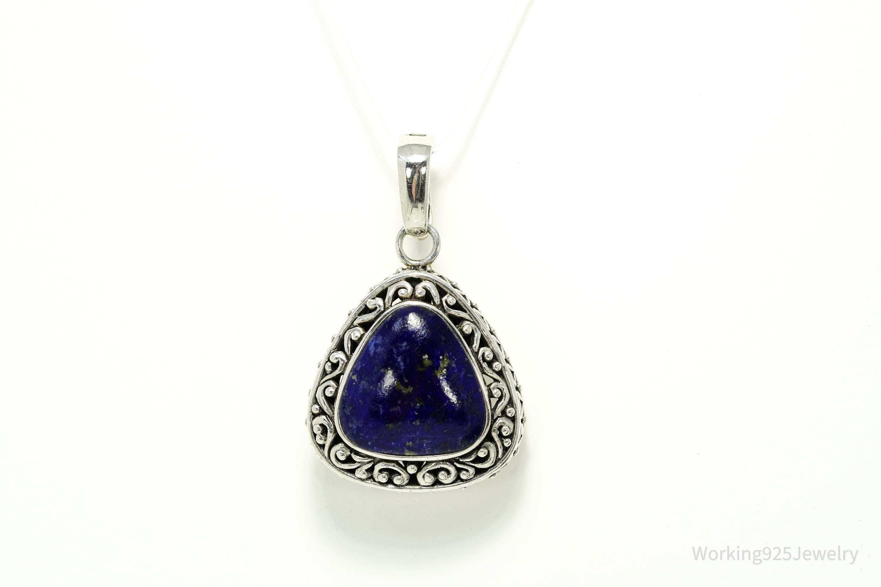Large Vintage Lapis Lazuli Silver Necklace Pendant