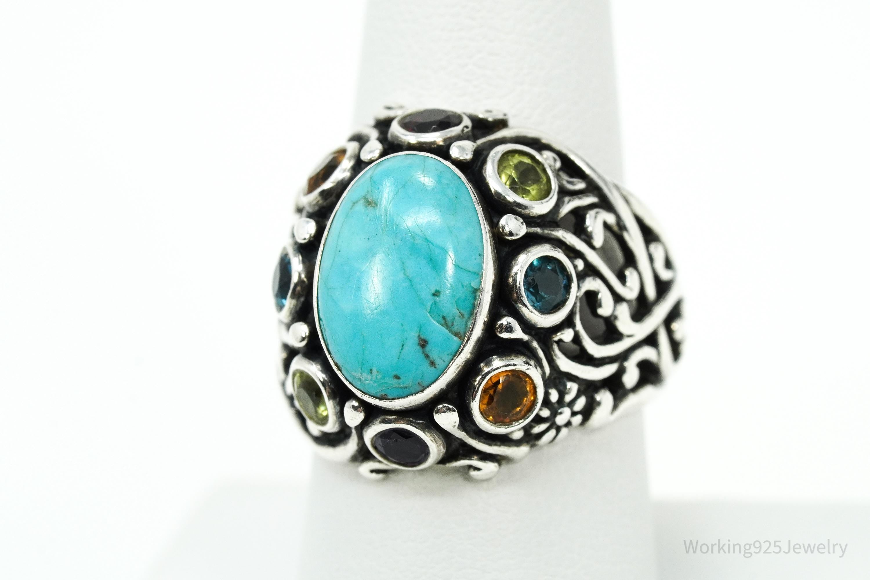 Vintage Native Carolyn Pollack Multi Gemstone Sterling Silver Ring - Size 8