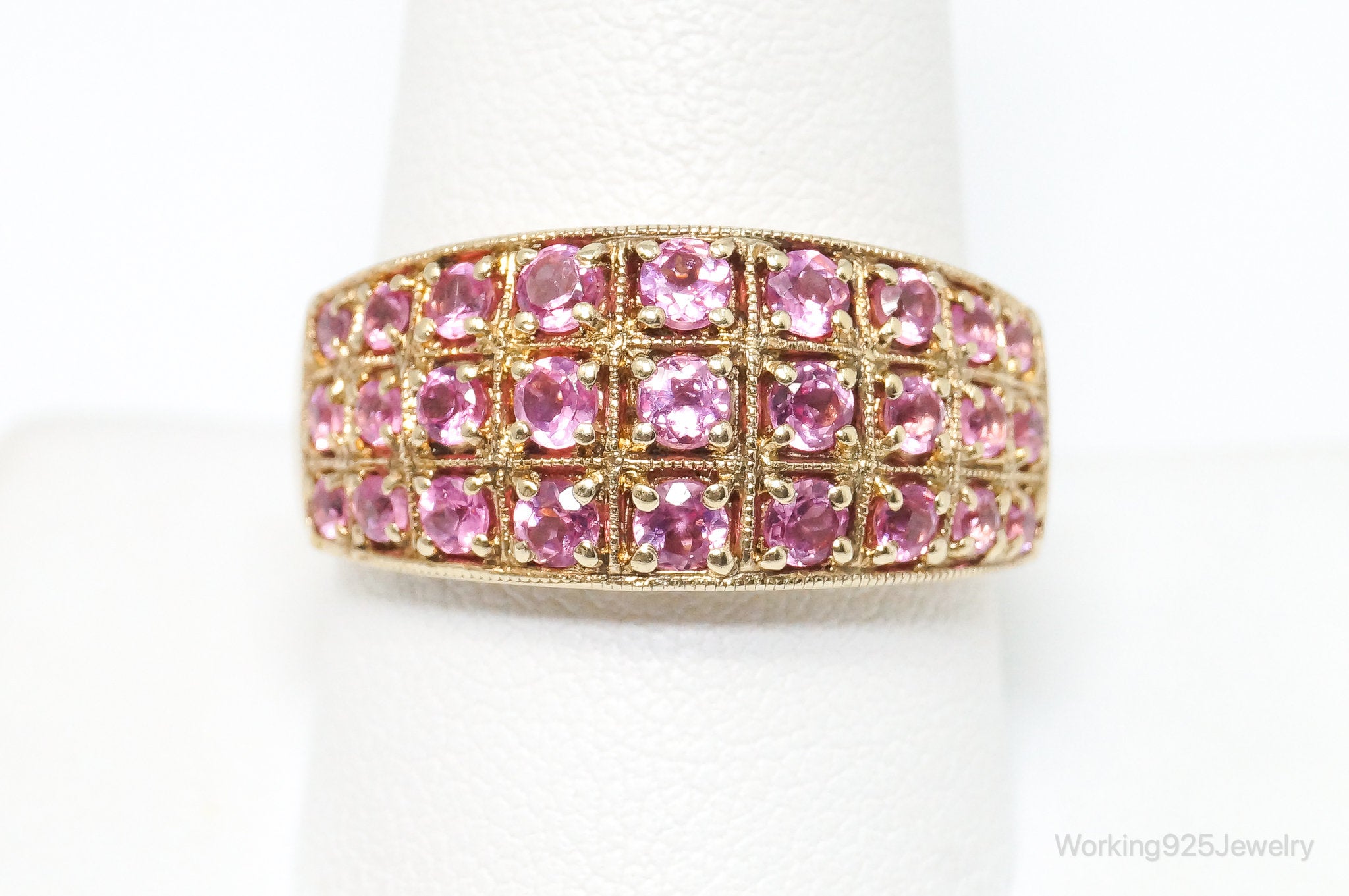 Vintage Pink Topaz Gold Vermeil Sterling Silver Ring Size 10