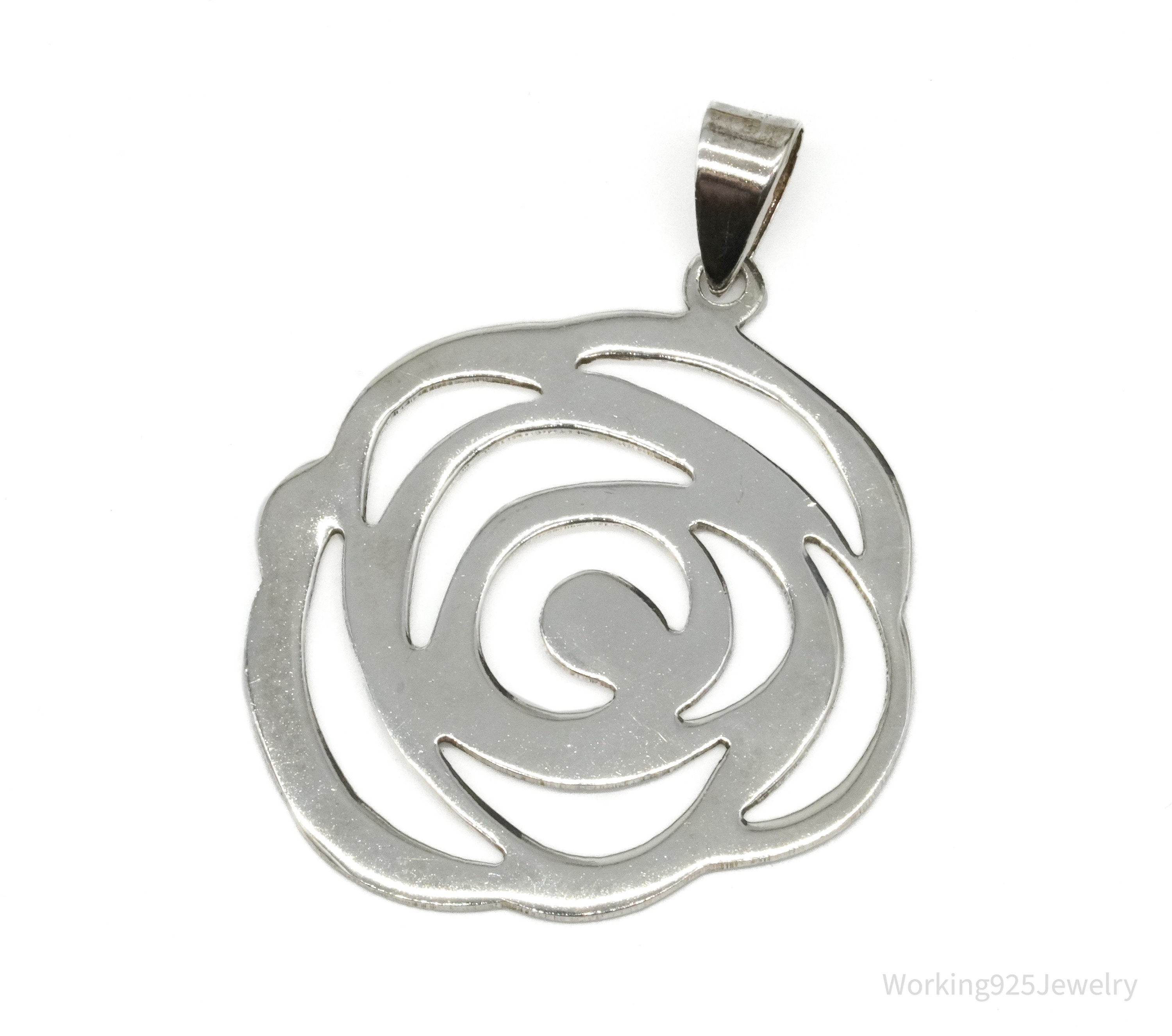 Large Vintage Sterling Silver Modernist Style Rose Pendant