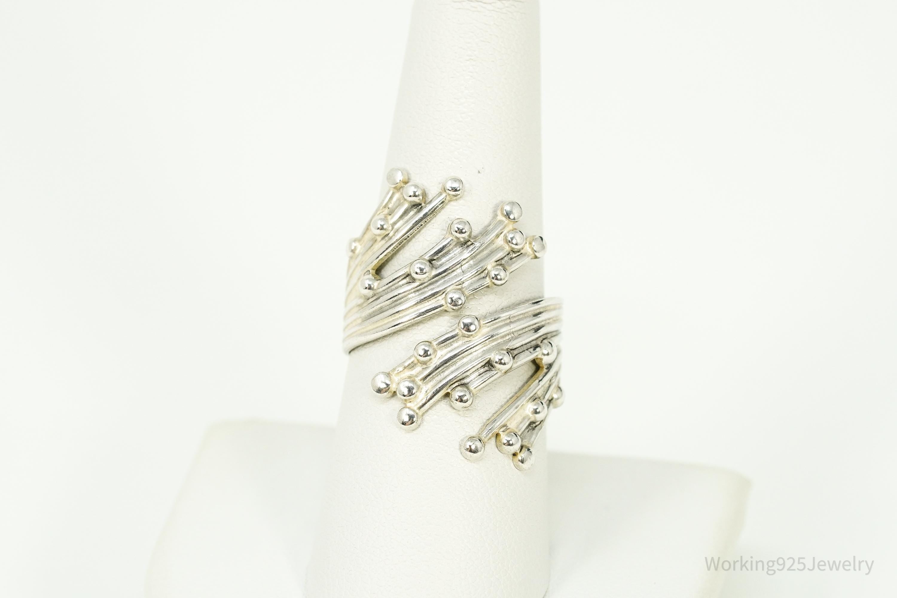 Vintage BEAU Modernist Style Sterling Silver Wrap Ring - Size 9 Adjustable